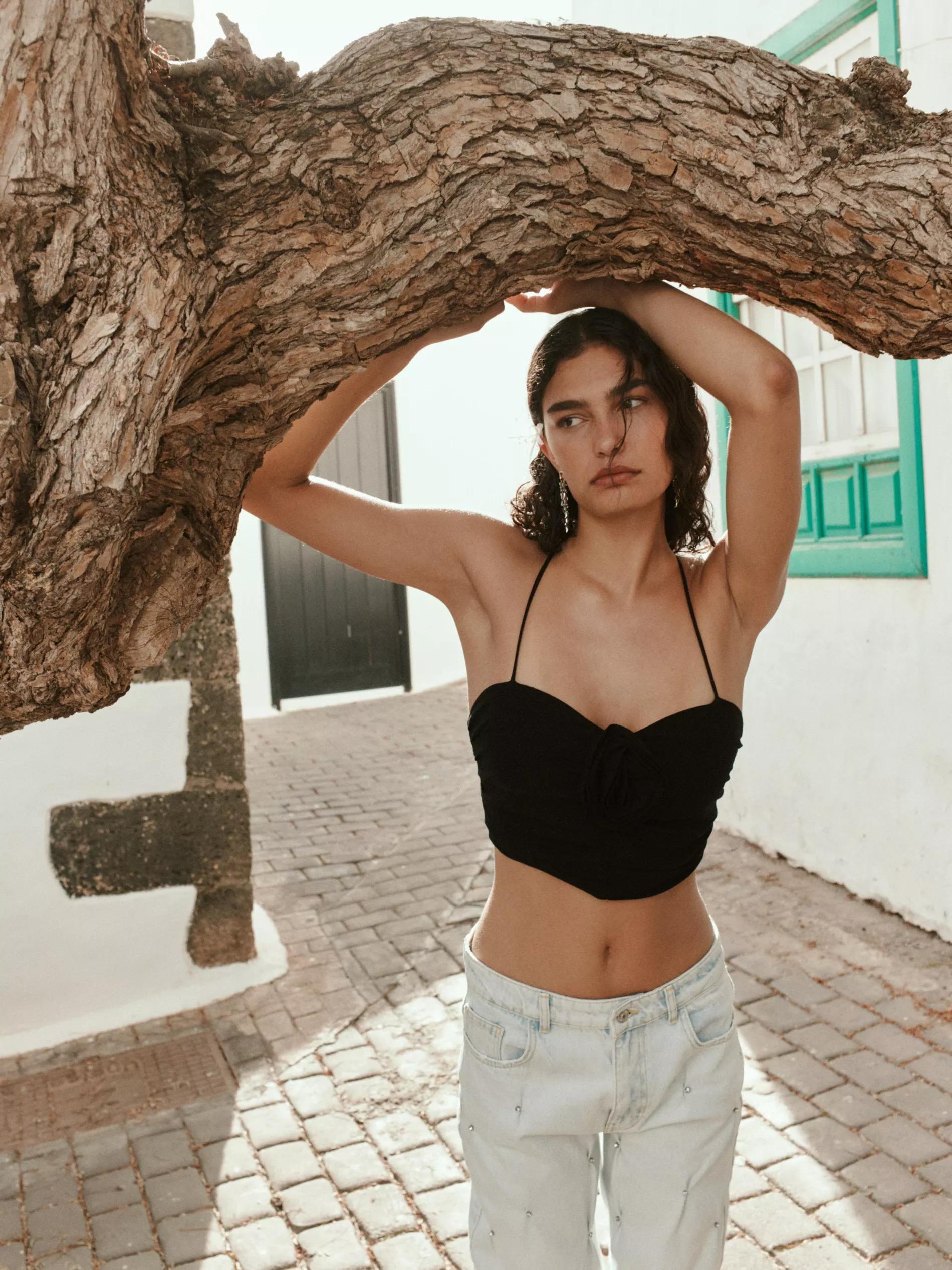 Black Top With Rose-Shaped Detail, , large image number 2
