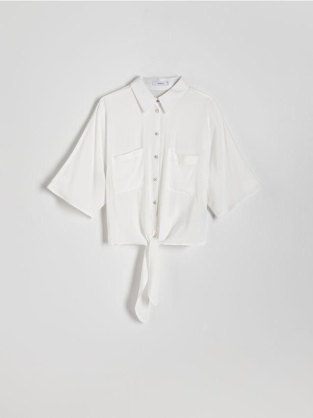 Cream Cropped Shirt With Tie Detail, , large image number 0
