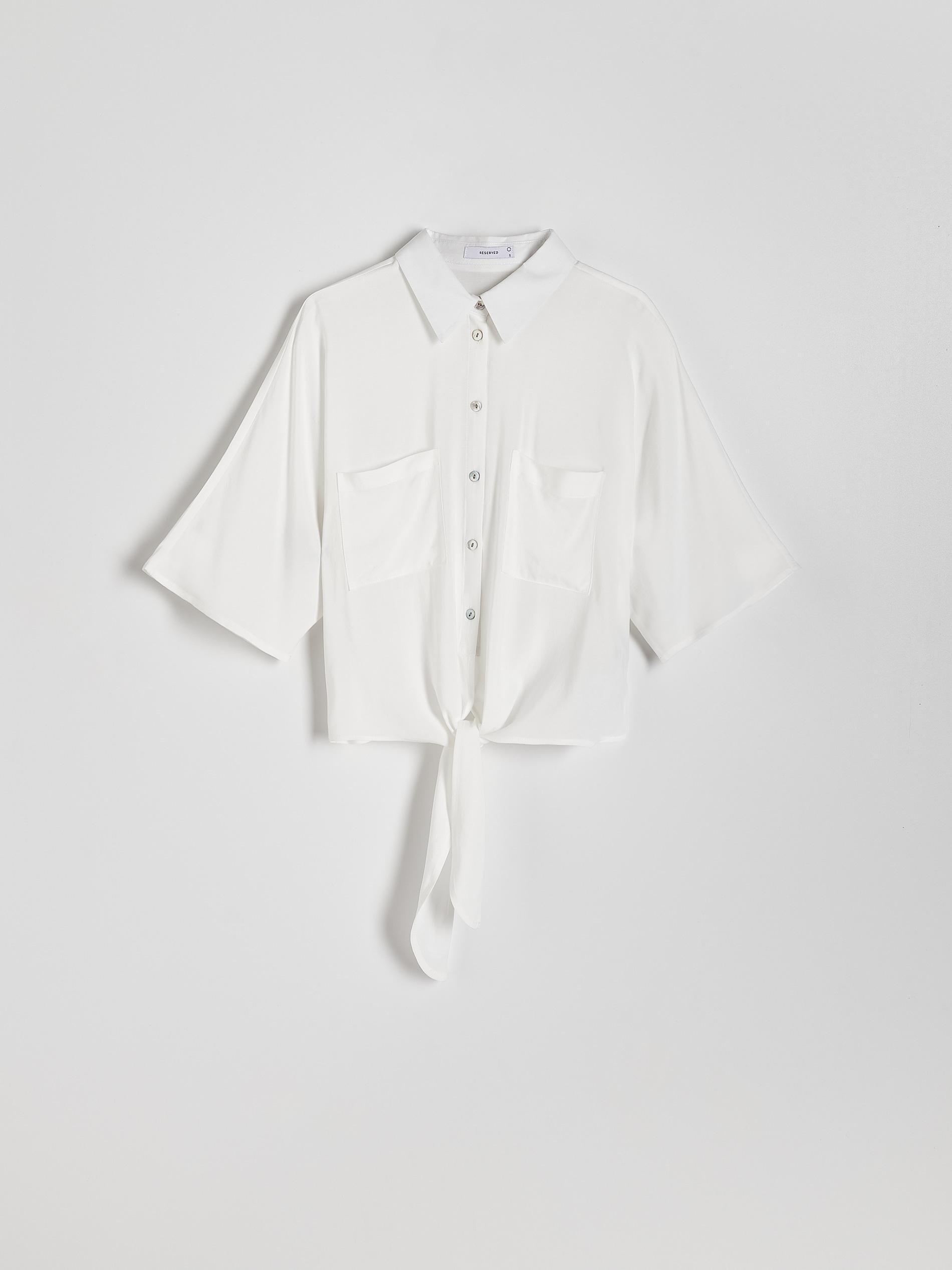 Cream Cropped Shirt With Tie Detail, , large image number 1