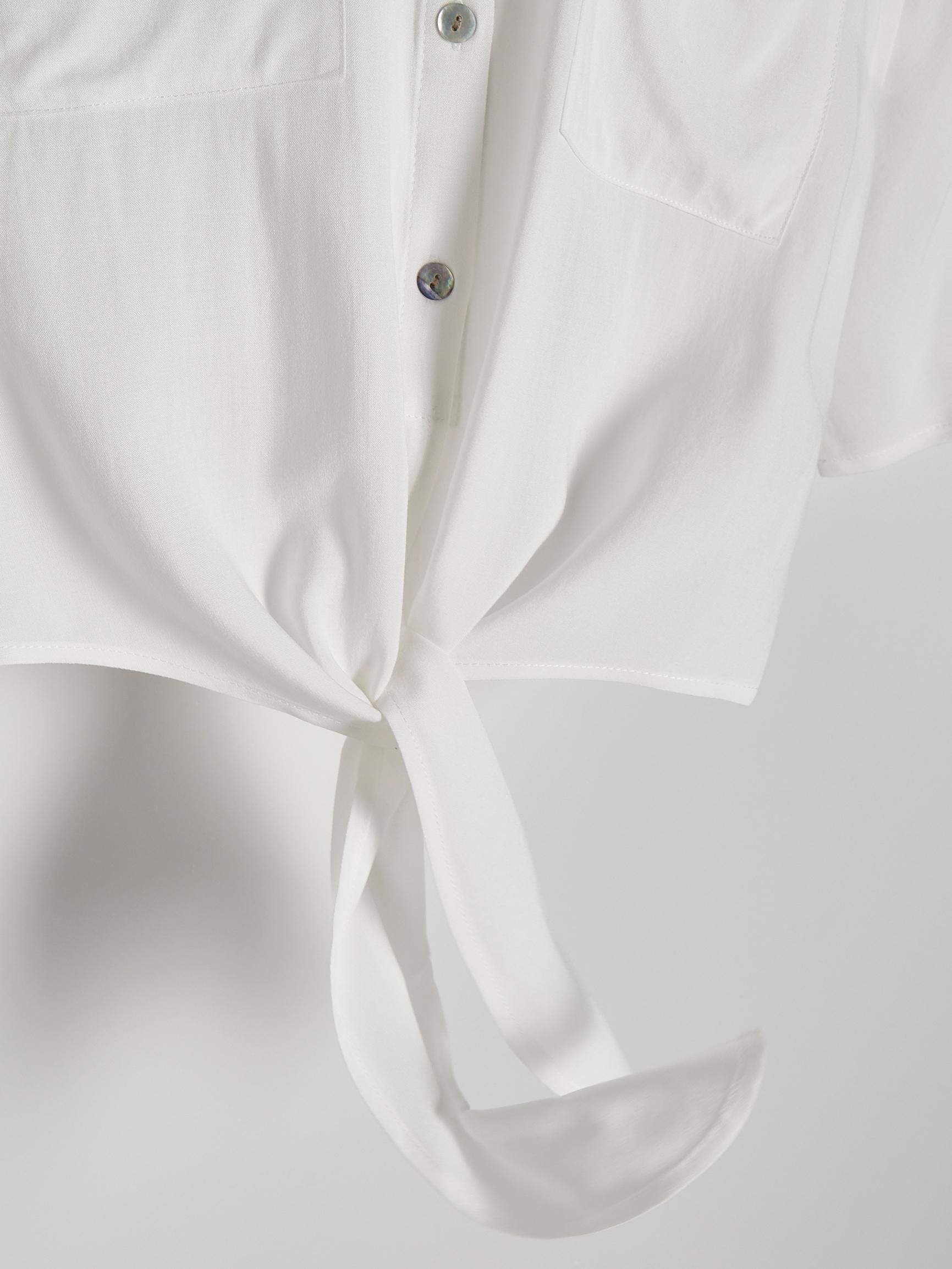 Cream Cropped Shirt With Tie Detail, , large image number 3
