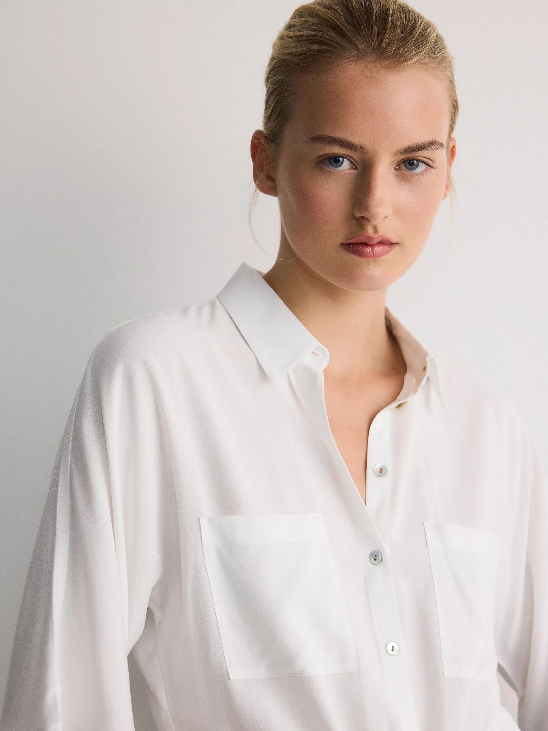 Cream Cropped Shirt With Tie Detail, , large image number 4