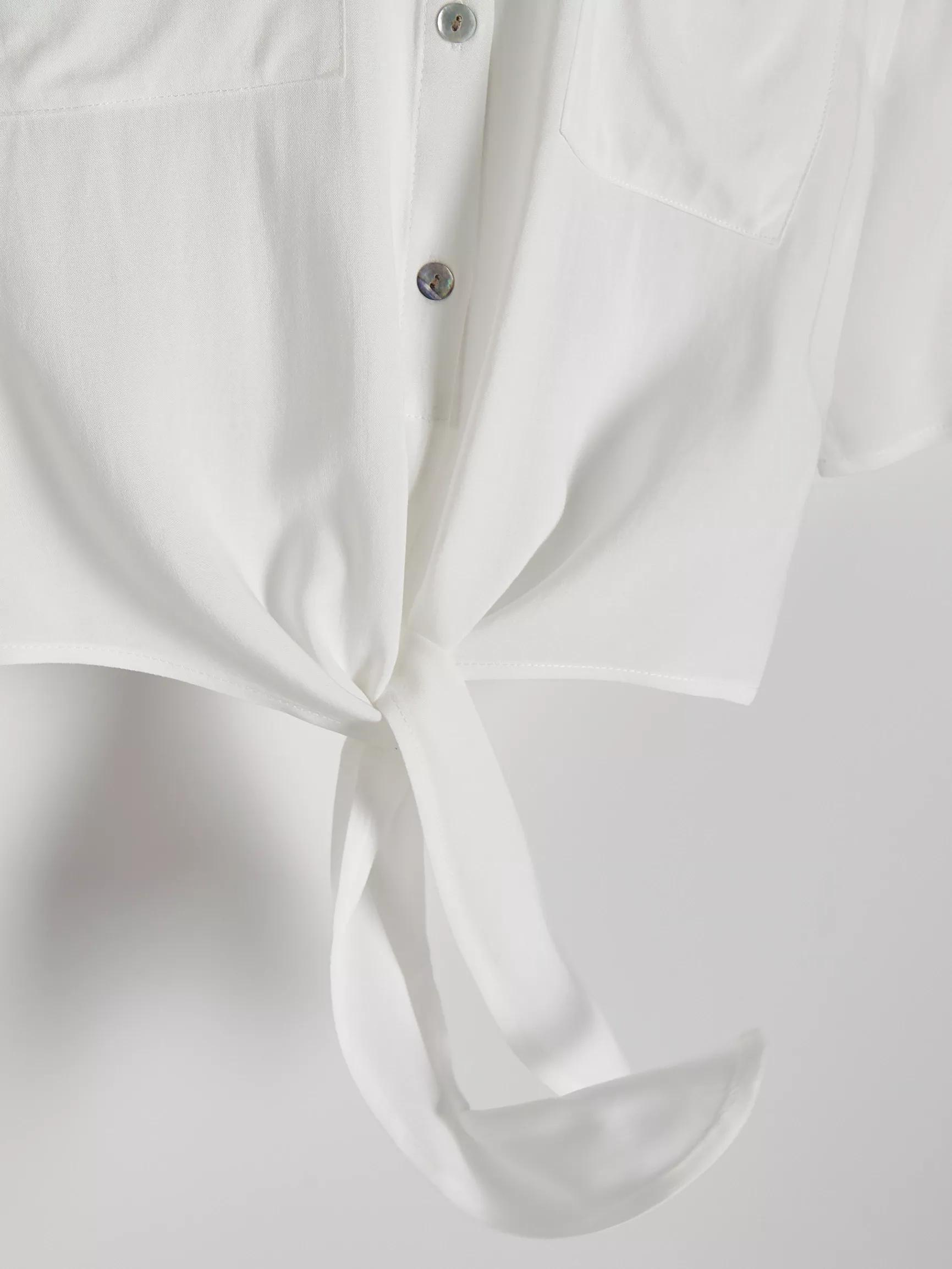 Cream Cropped Shirt With Tie Detail, , large image number 6