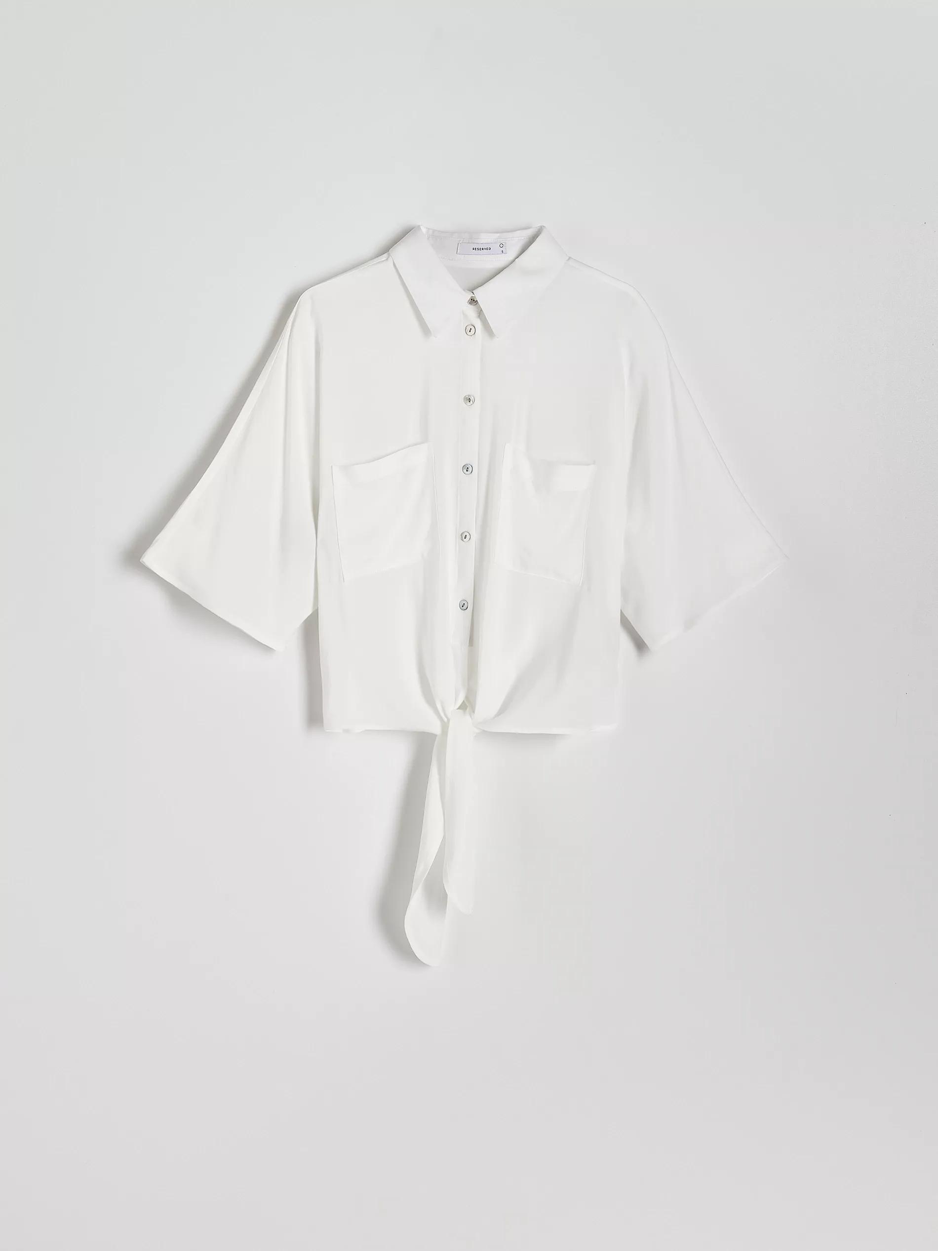 Cream Cropped Shirt With Tie Detail, , large image number 7