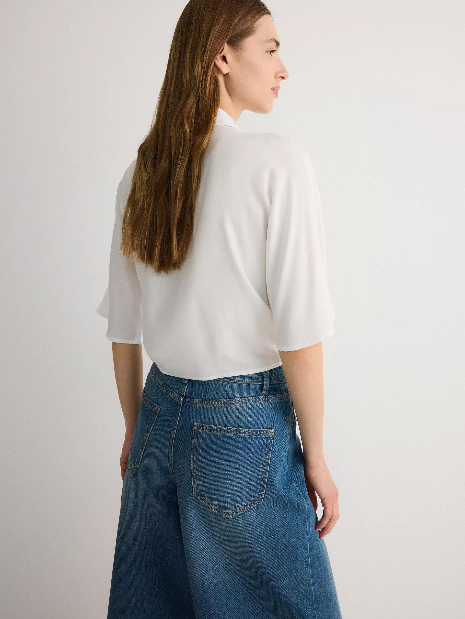 Cream Cropped Shirt With Tie Detail, , large image number 8