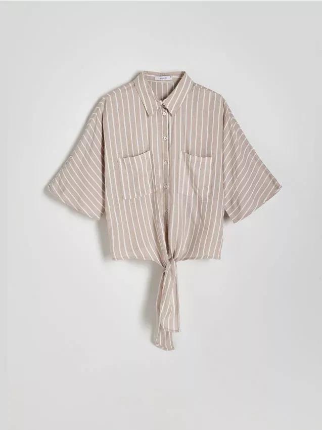 Beige Cropped Shirt With Tie Detail, , large image number 0