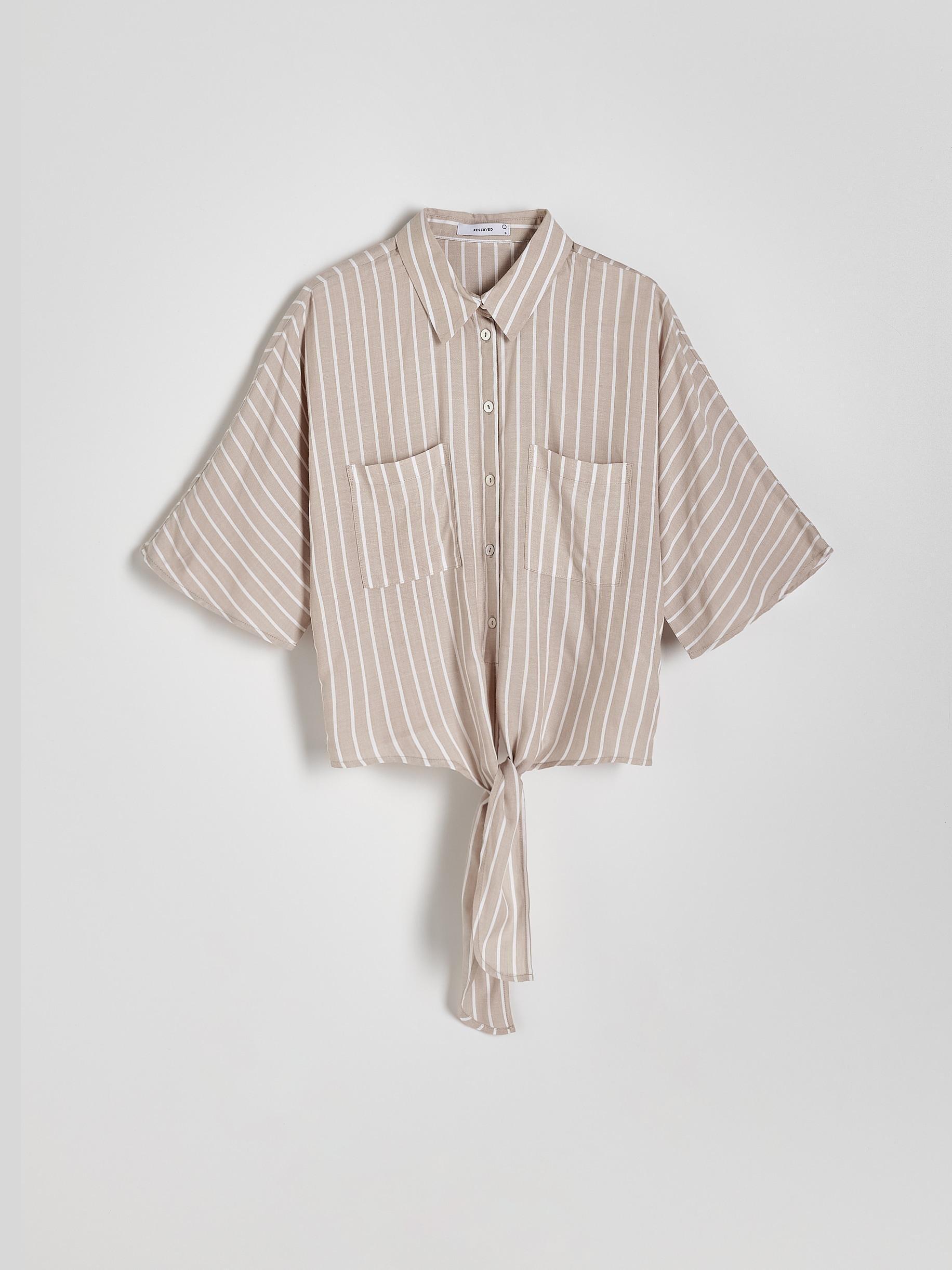 Beige Cropped Shirt With Tie Detail, , large image number 1