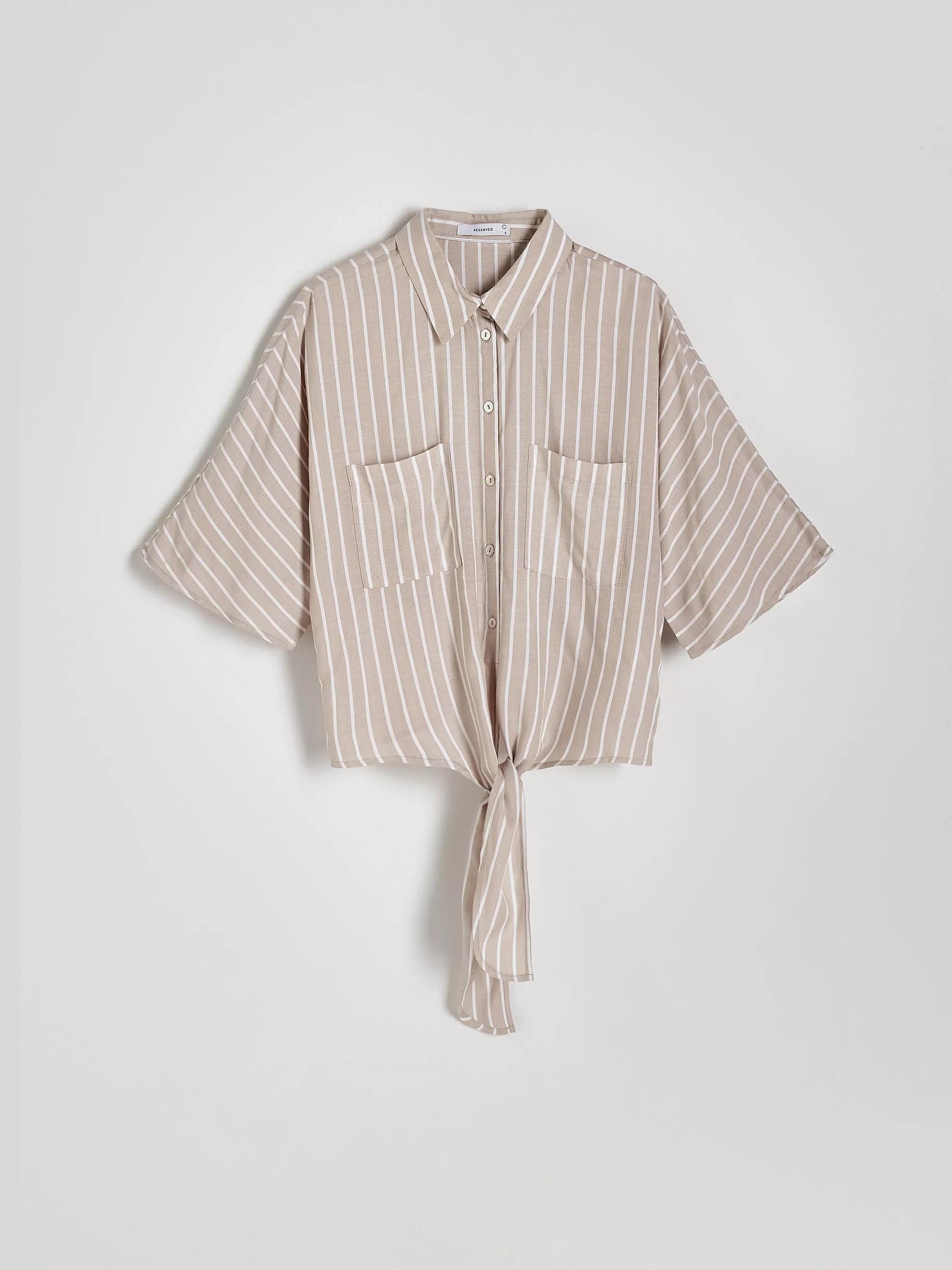 Beige Cropped Shirt With Tie Detail, , large image number 6