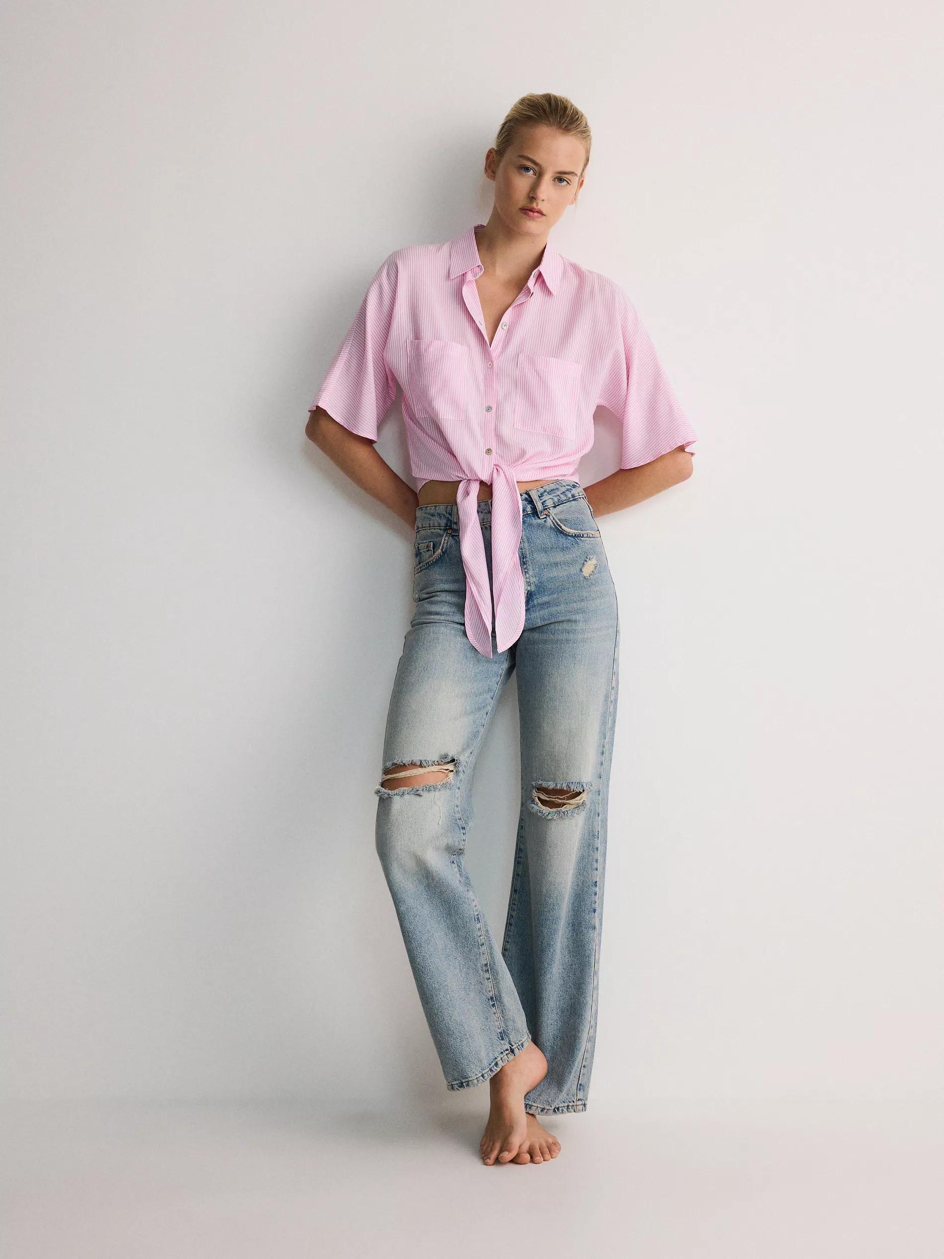 Pink Cropped Shirt With Tie Detail, , large image number 4