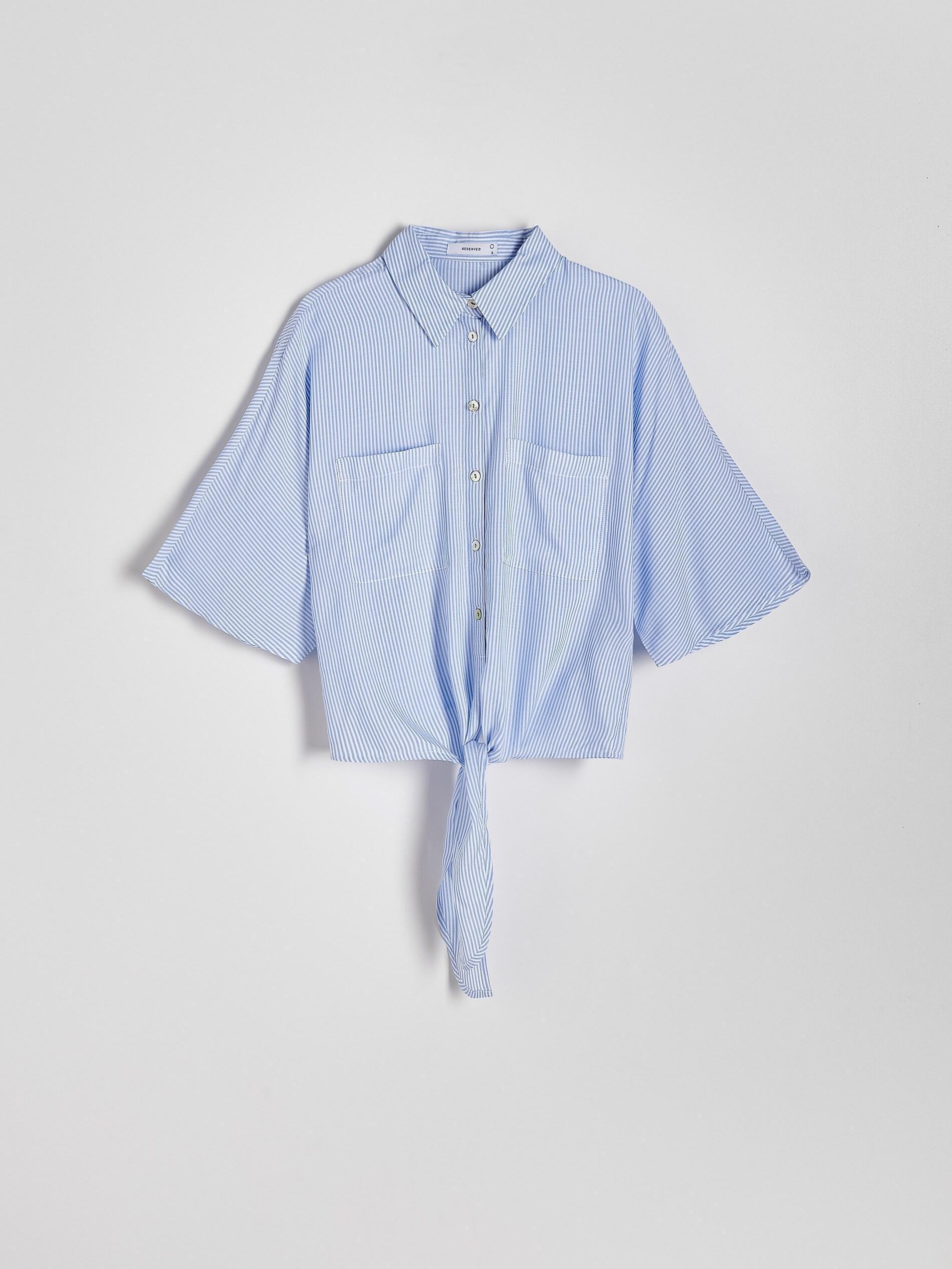 Blue Cropped Shirt With Tie Detail, , large image number 1