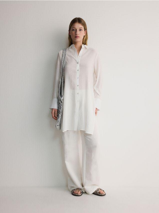 Cream Long Buttoned Shirt, , large image number 0