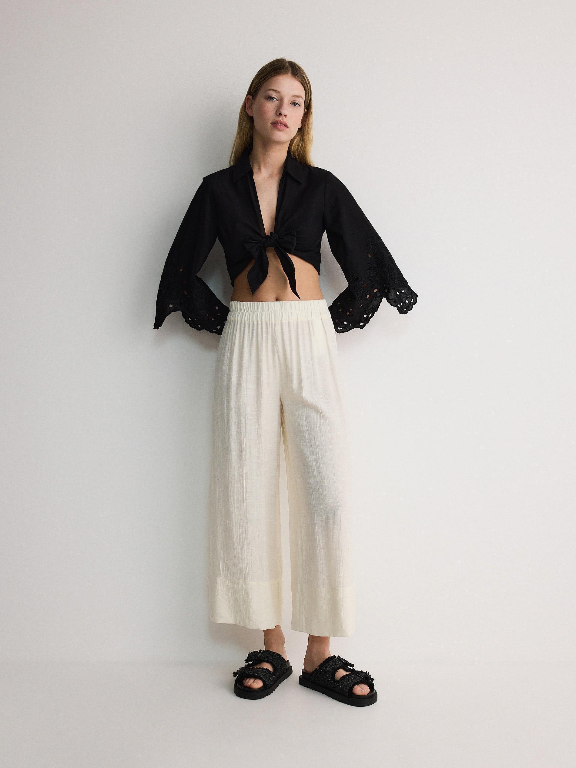 Black Cropped Tie Detail Shirt, , large image number 3