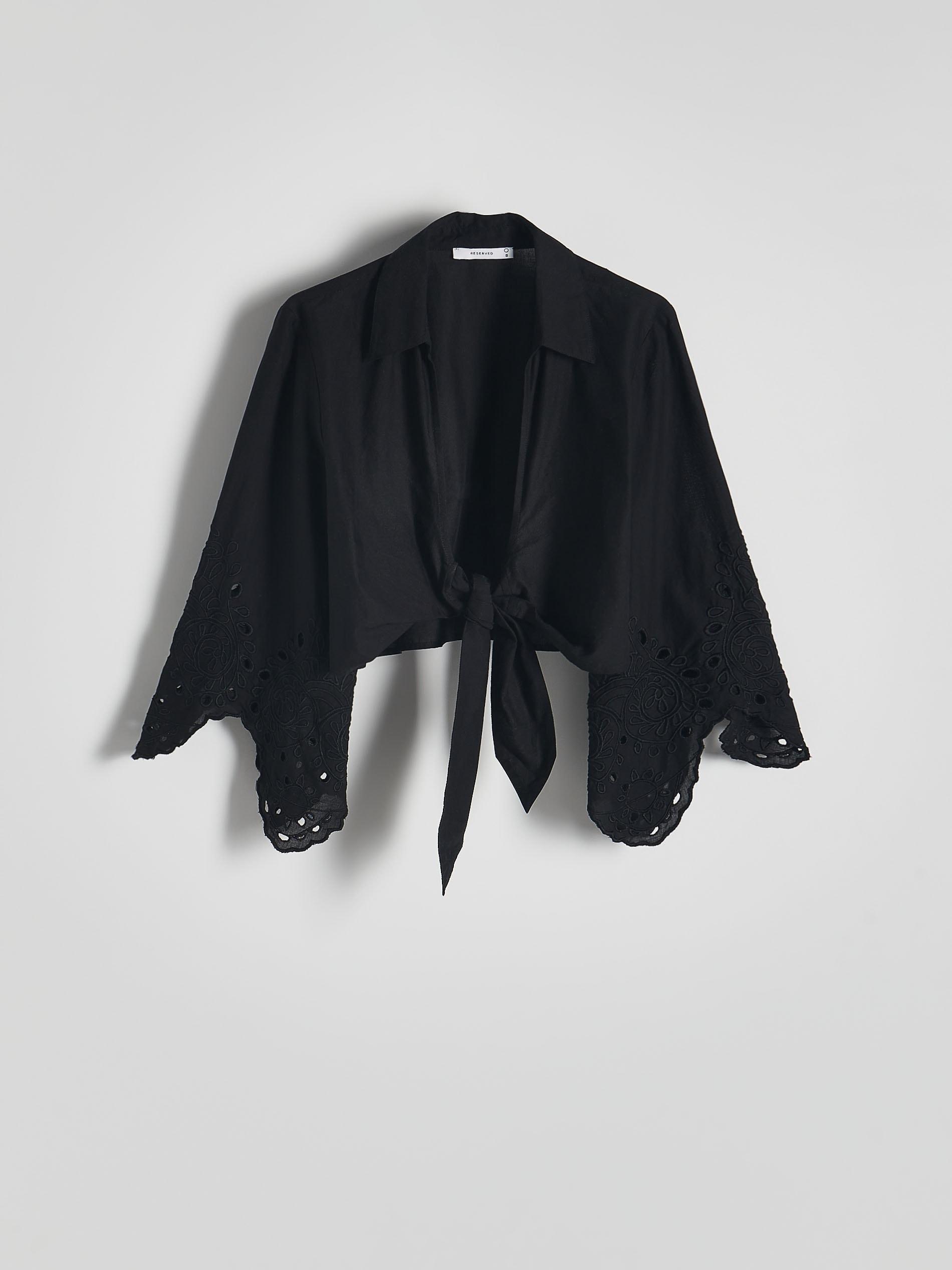 Black Cropped Tie Detail Shirt, , large image number 5