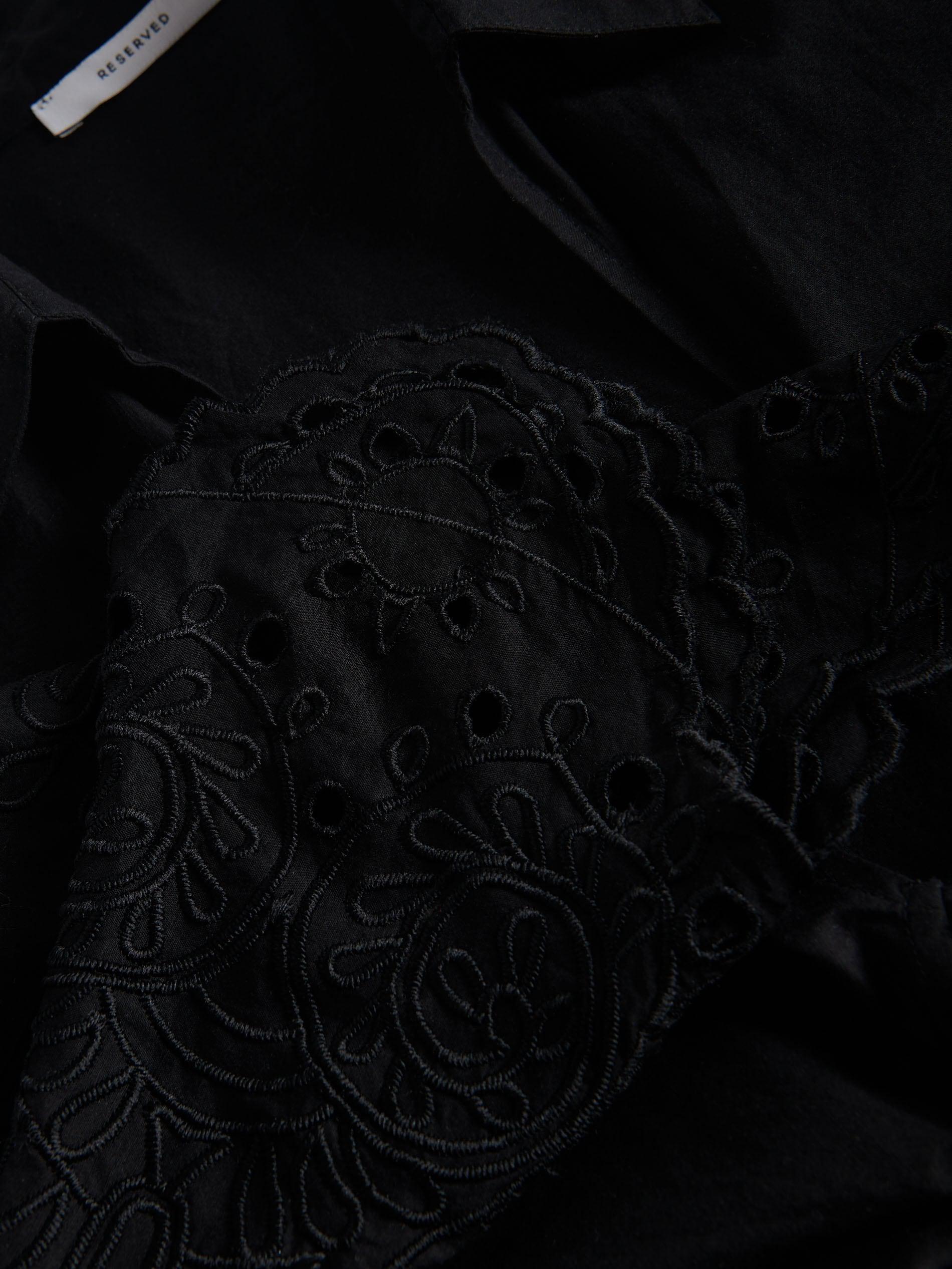 Black Cropped Tie Detail Shirt, , large image number 6