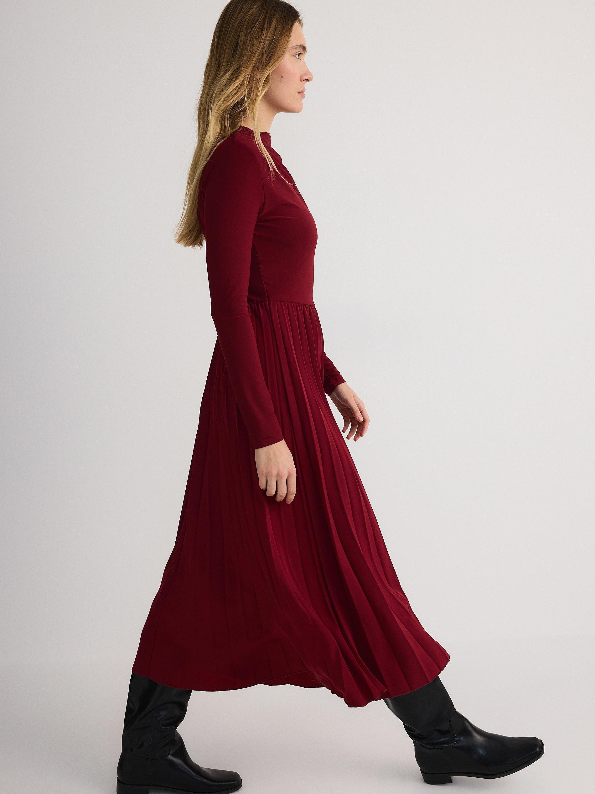 Red Pleated Maxi Drees, , large image number 0