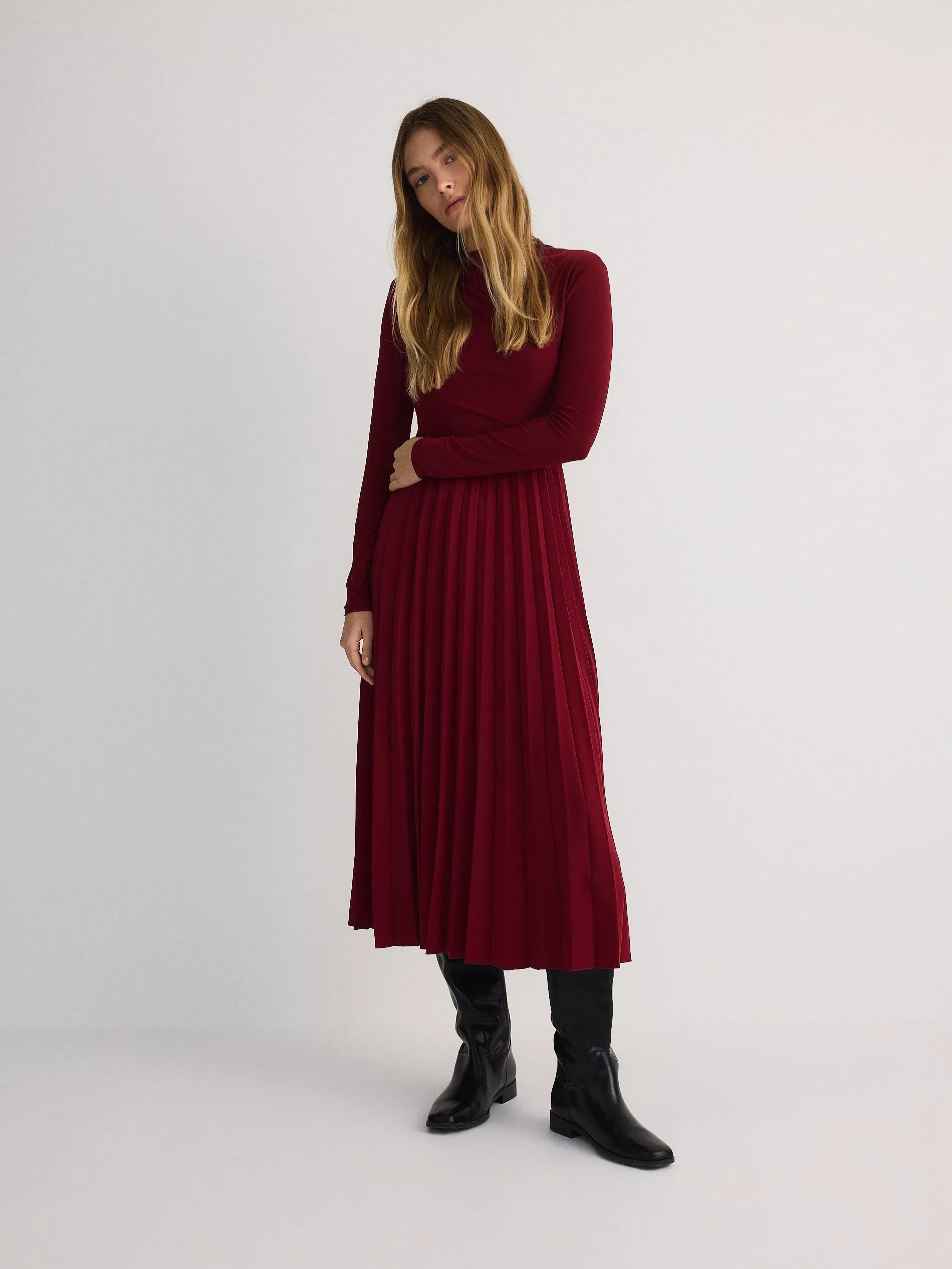 Red Pleated Maxi Drees, , large image number 1