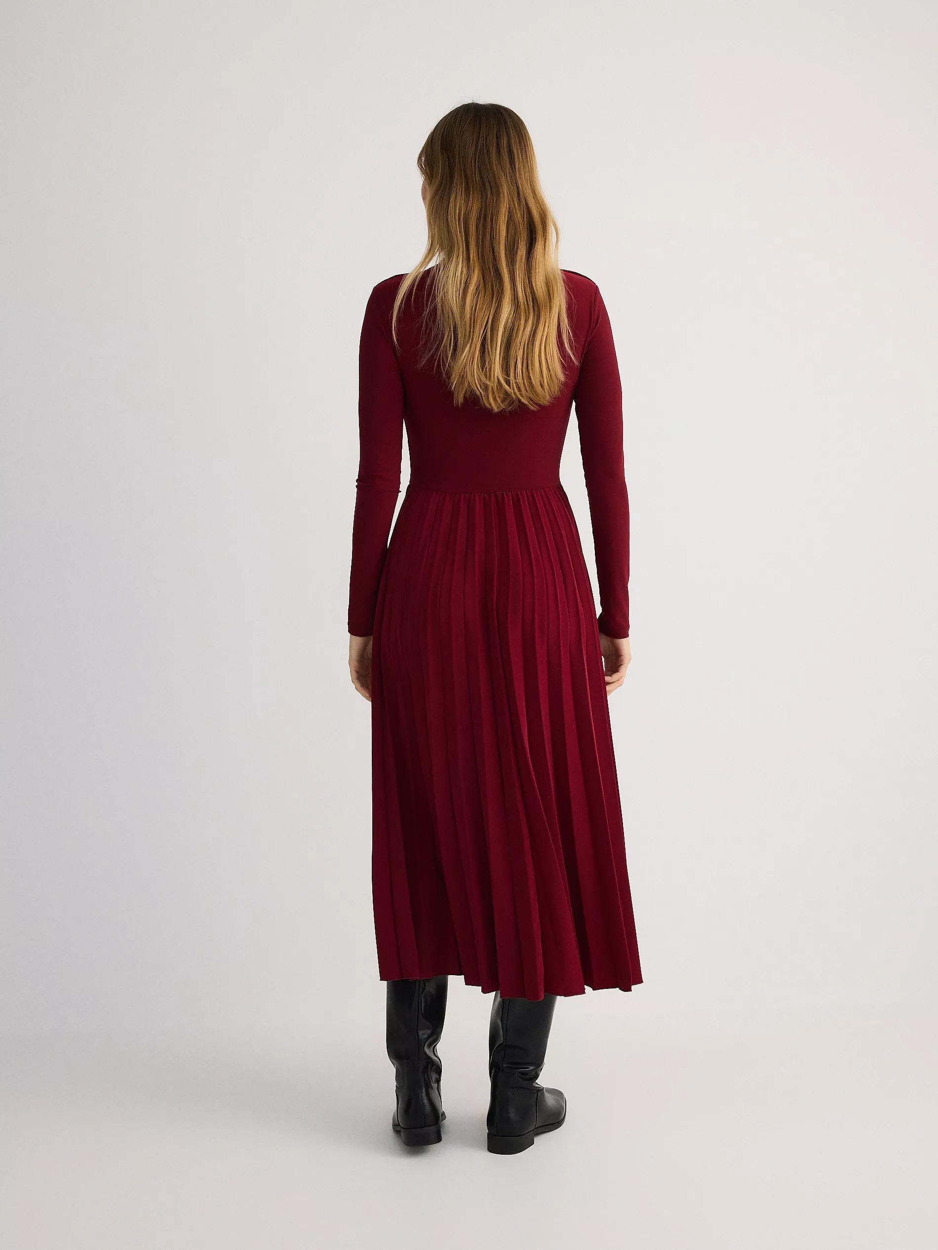 Red Pleated Maxi Drees, , large image number 3