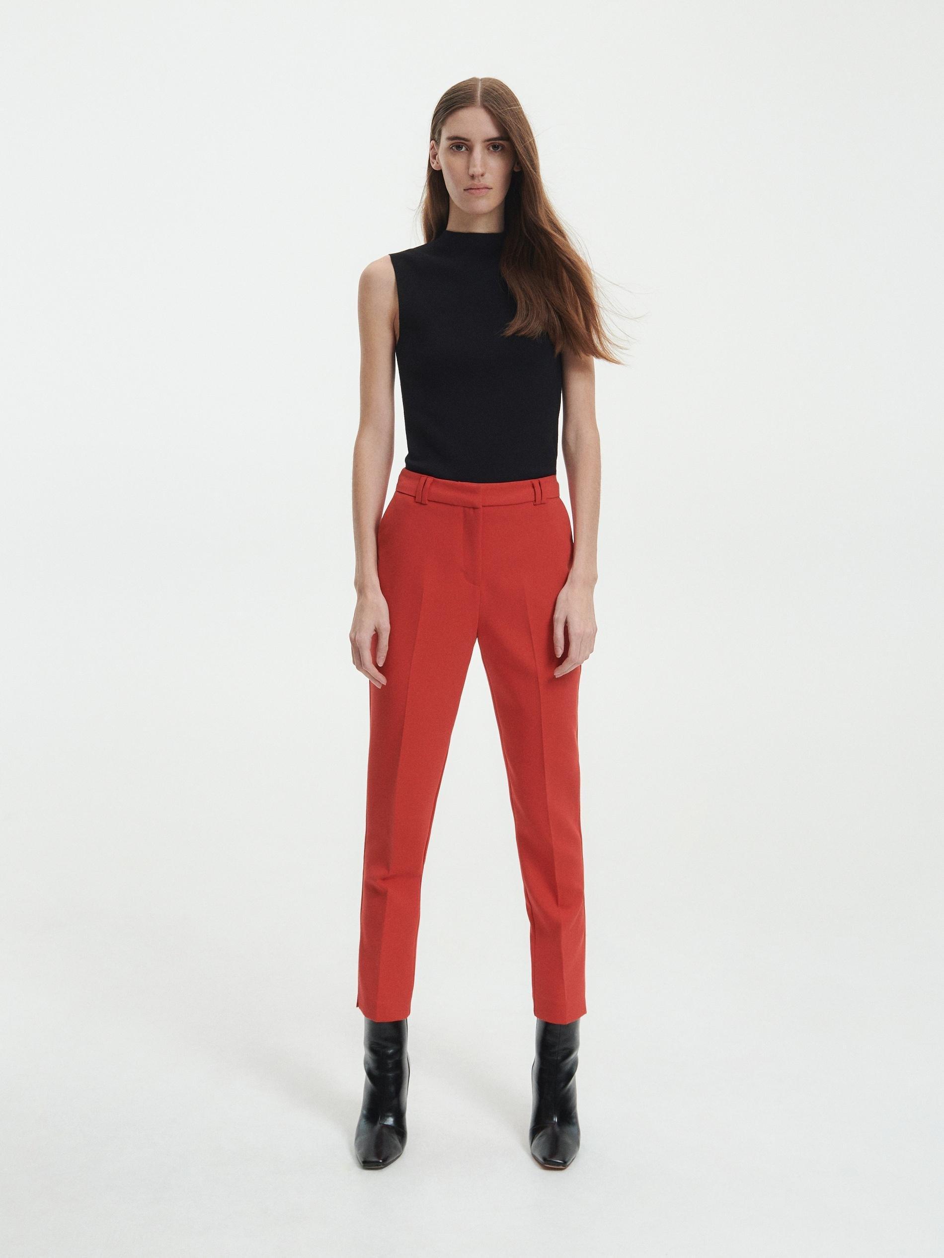Red Pressed Crease Cigarette Trousers, , large image number 0