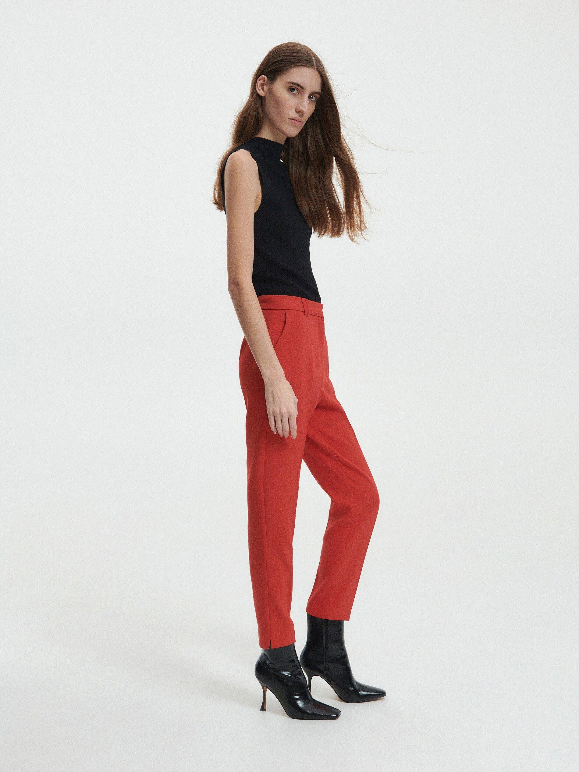 Red Pressed Crease Cigarette Trousers, , large image number 1