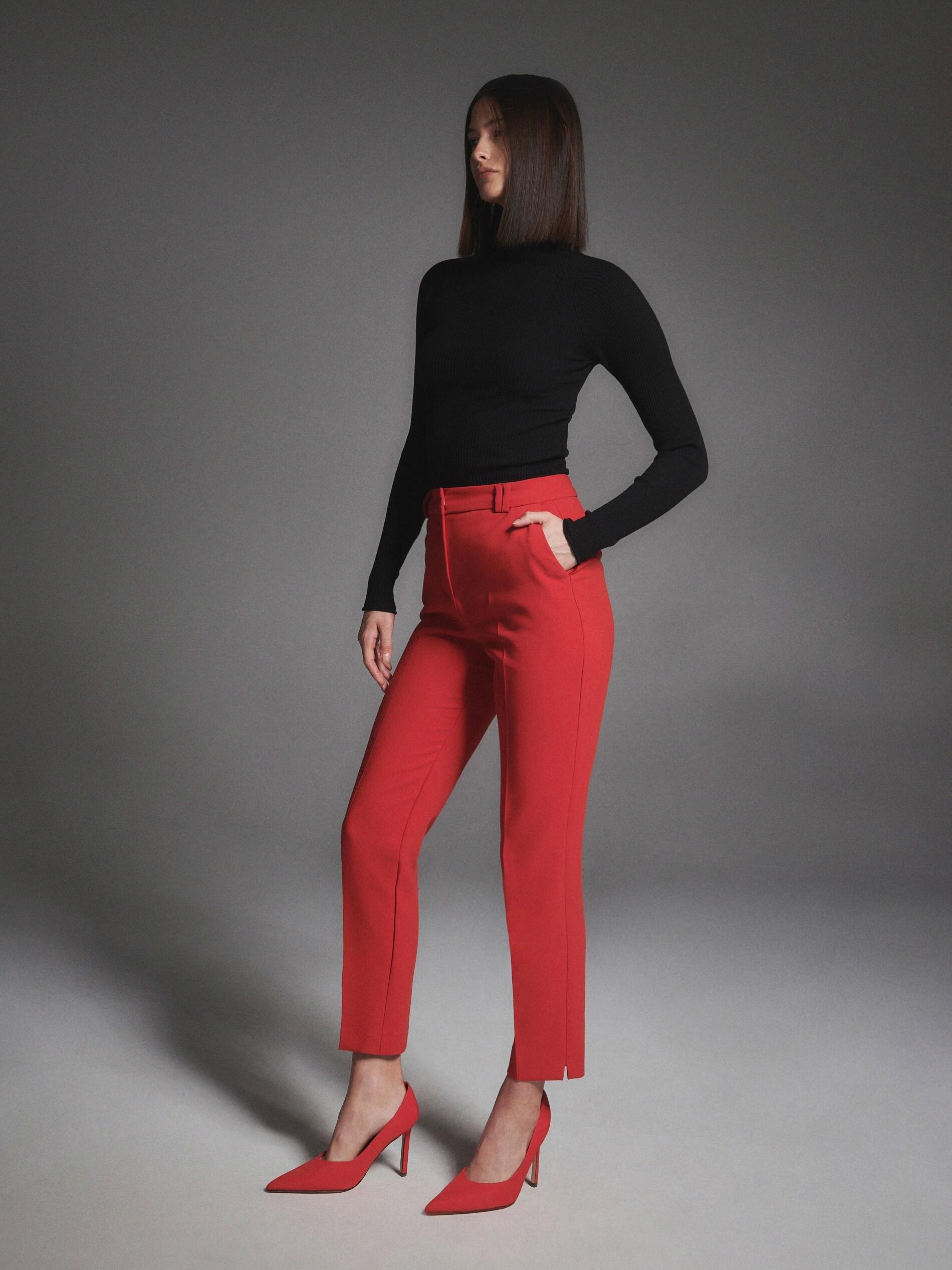 Red Pressed Crease Cigarette Trousers, , large image number 2