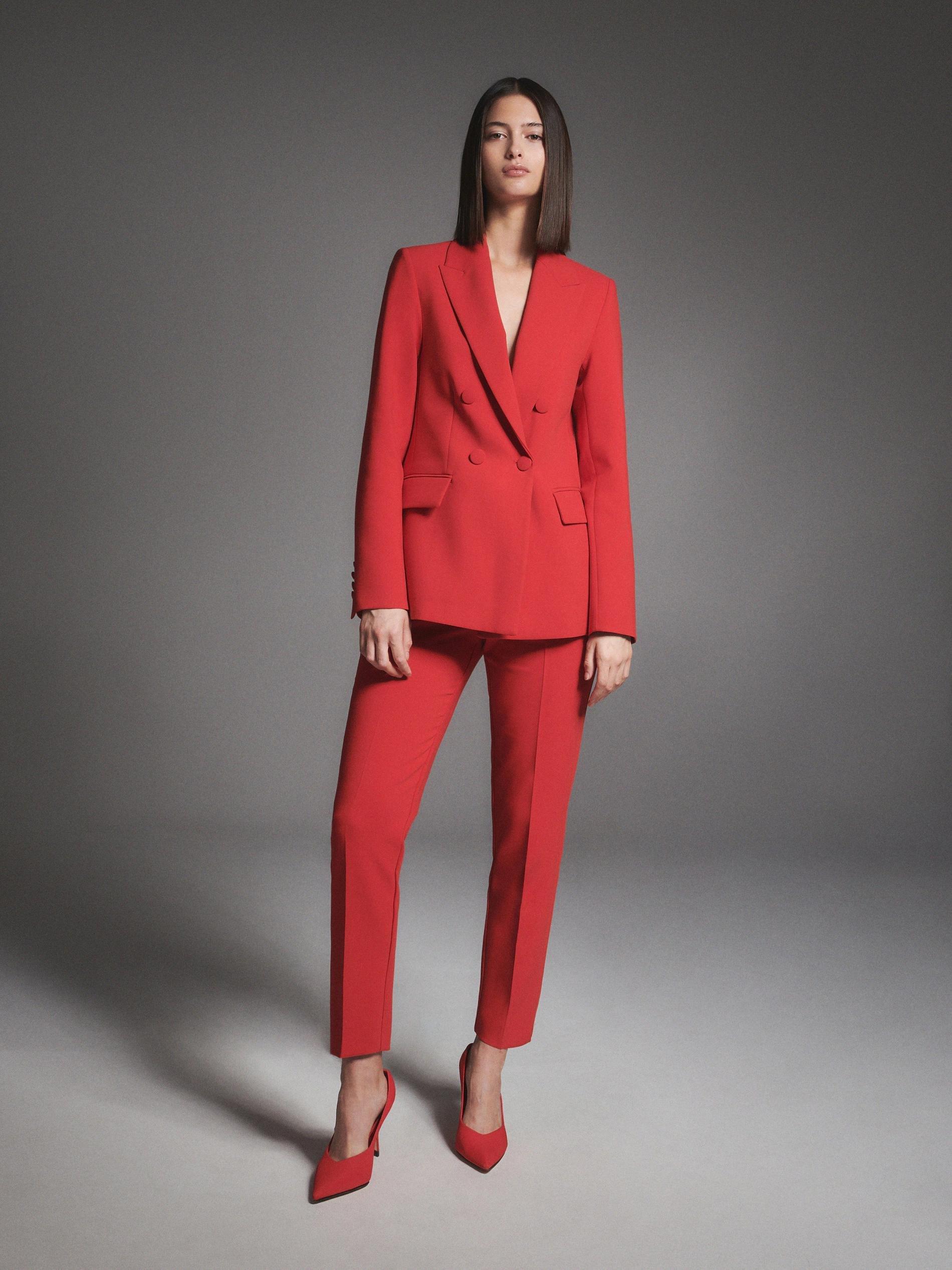 Red Pressed Crease Cigarette Trousers, , large image number 3