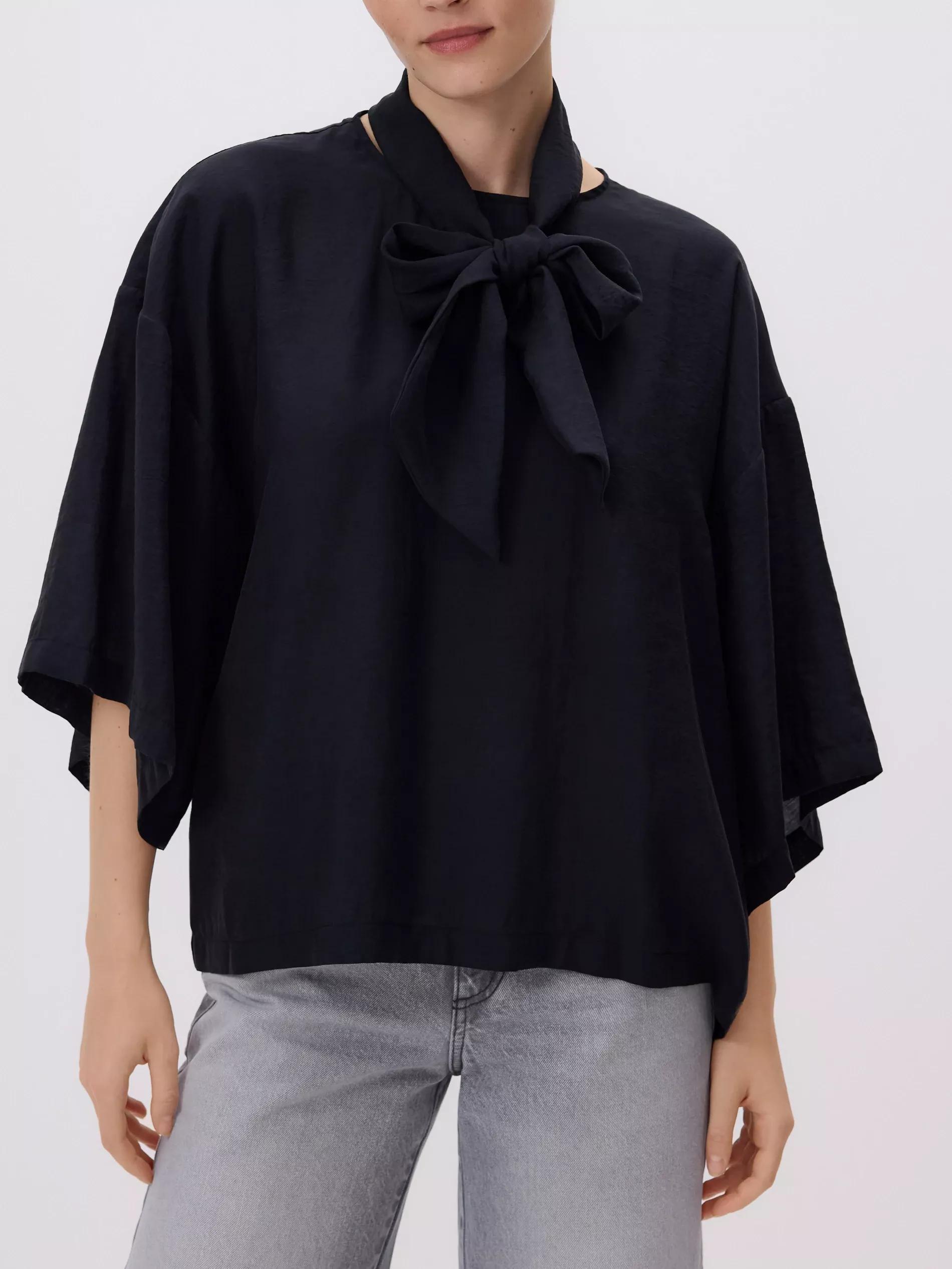 Black Blouse With Tie Details, , large image number 0