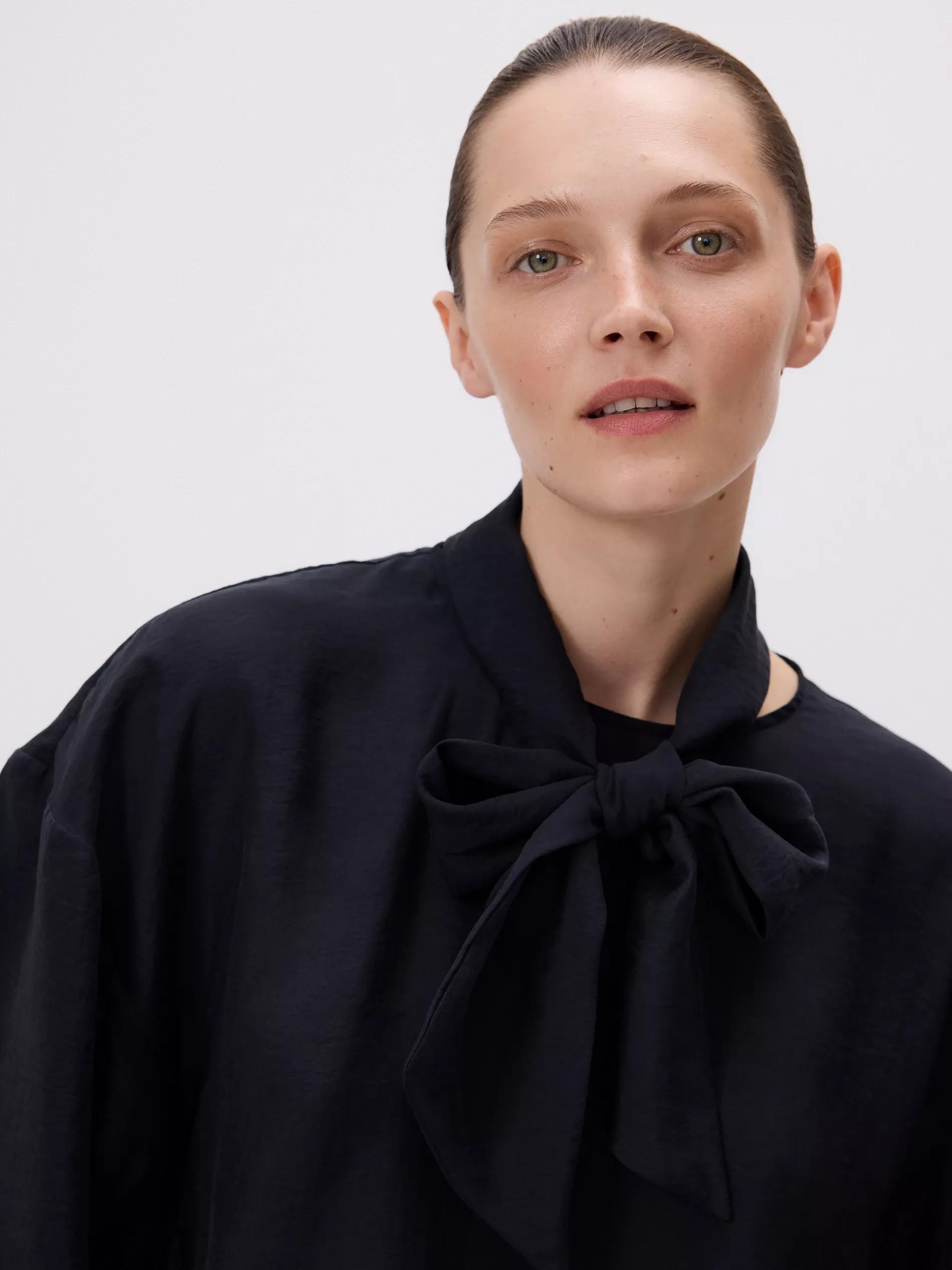 Black Blouse With Tie Details, , large image number 2