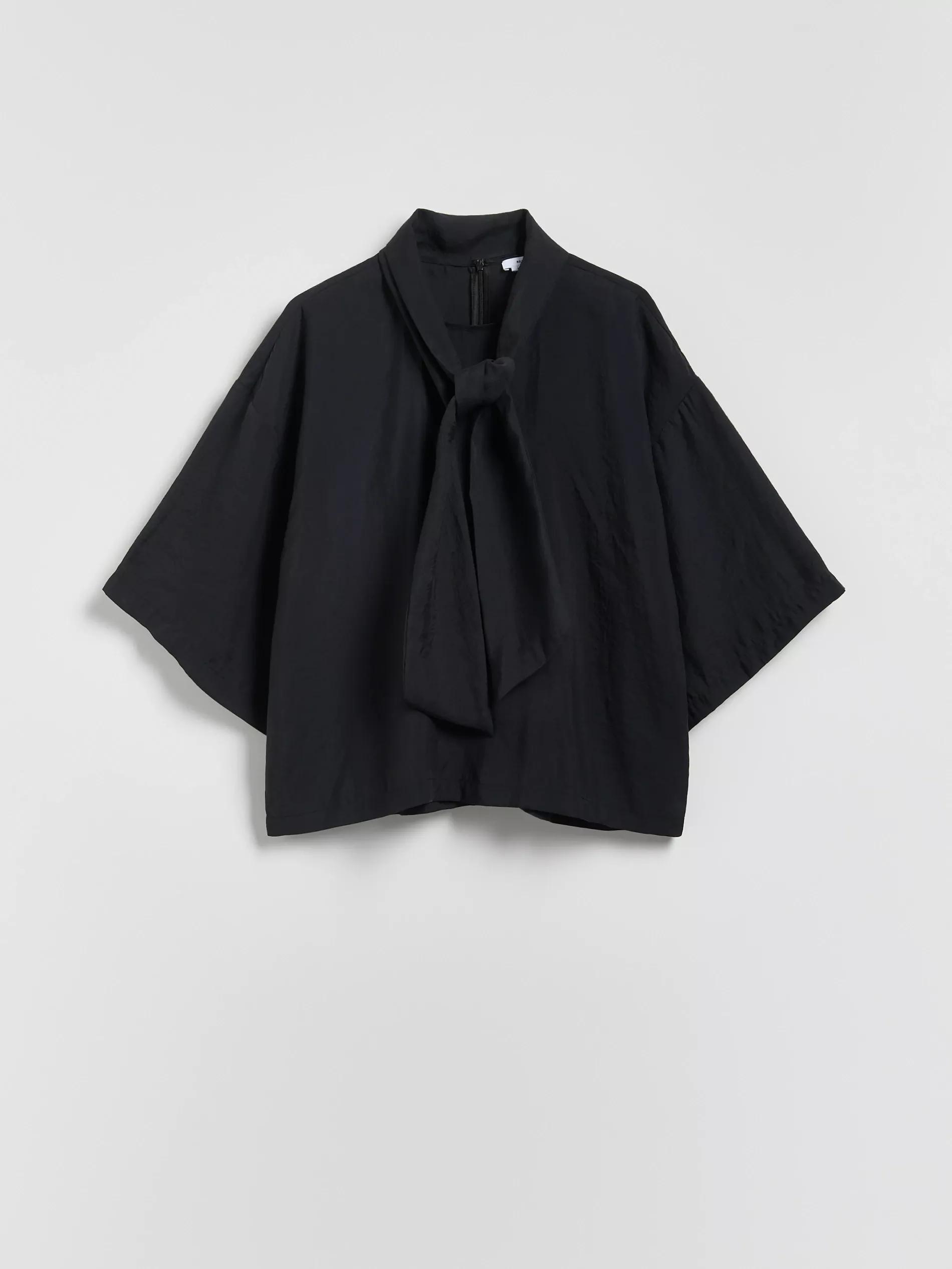 Black Blouse With Tie Details, , large image number 4