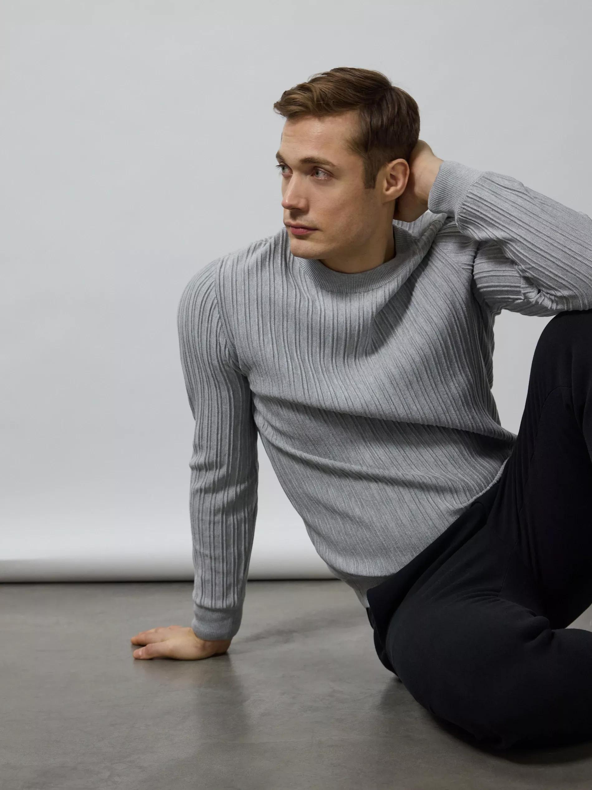 Grey Sweater With High Viscose Content, , medium