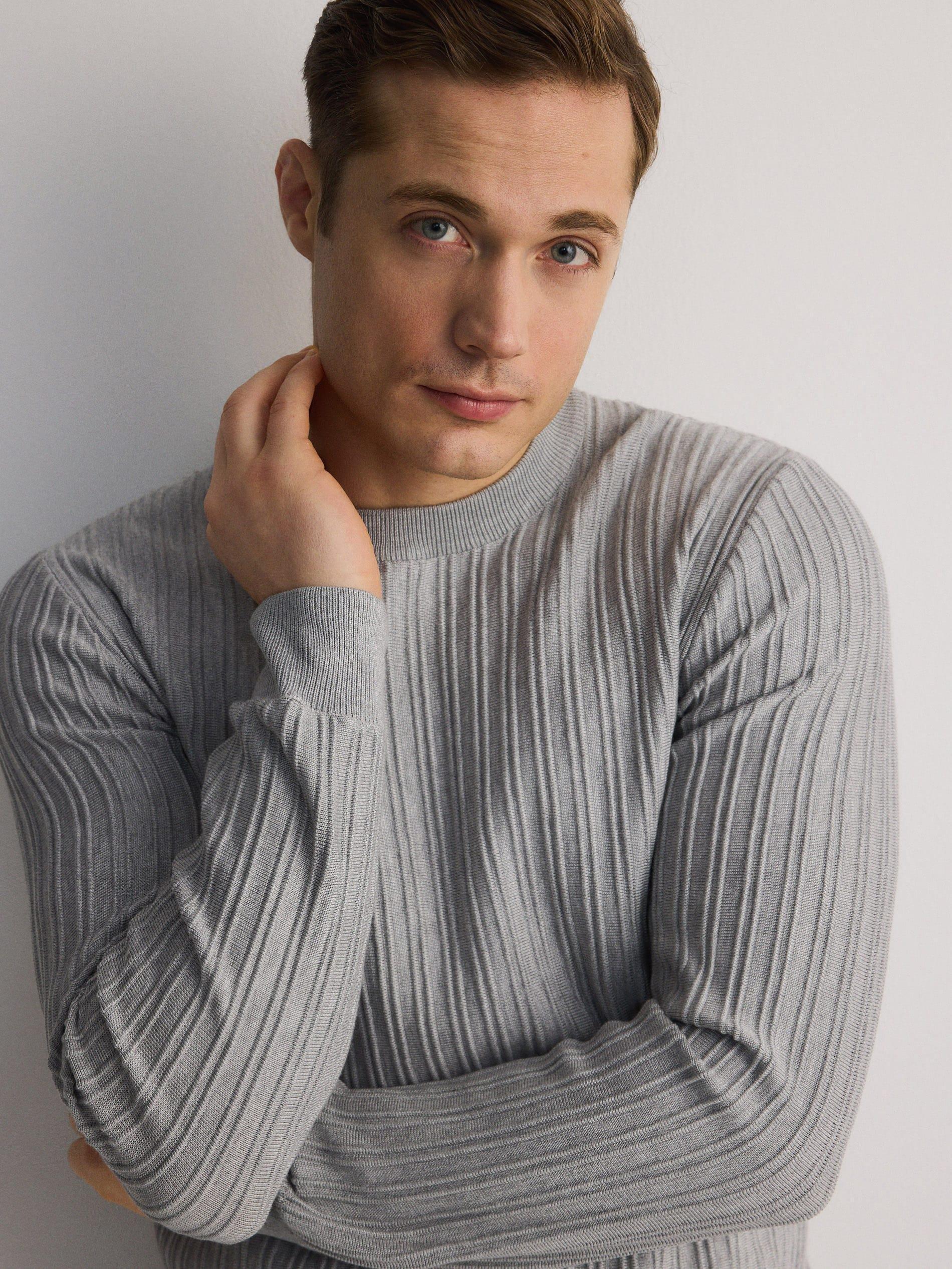 Grey Sweater With High Viscose Content, , large image number 5