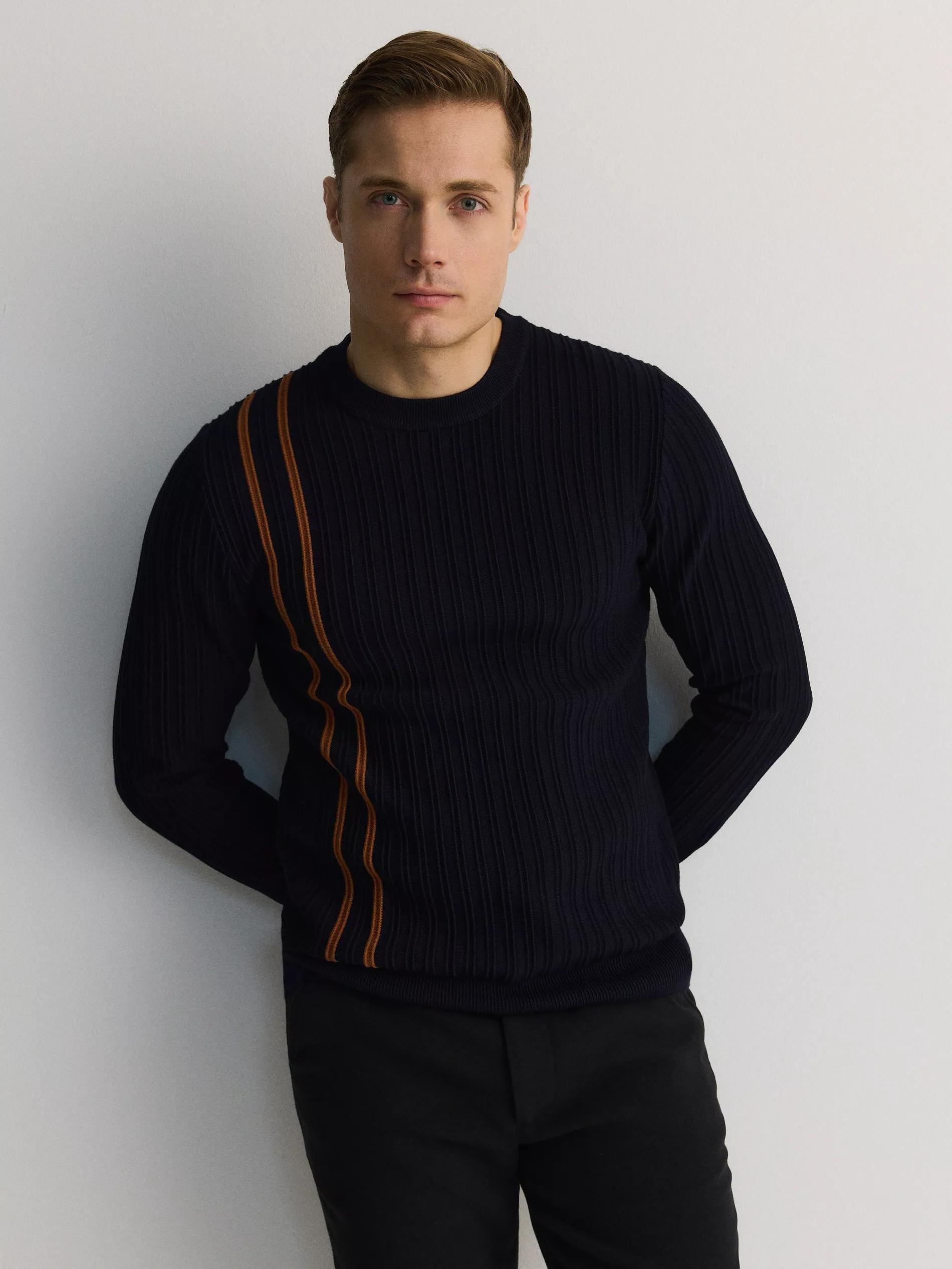 Navy Sweater With A High Viscose Content, , large image number 0