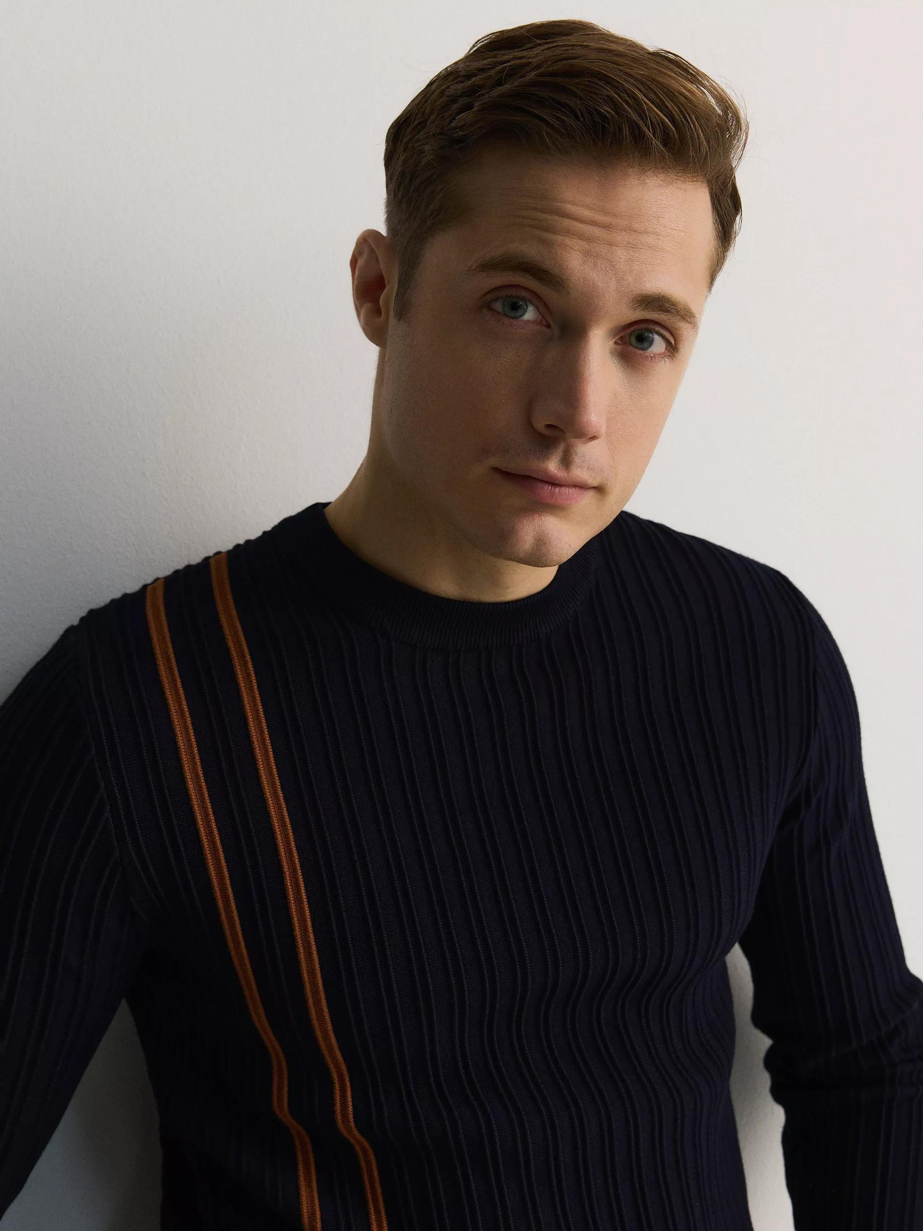 Navy Sweater With A High Viscose Content, , large image number 2