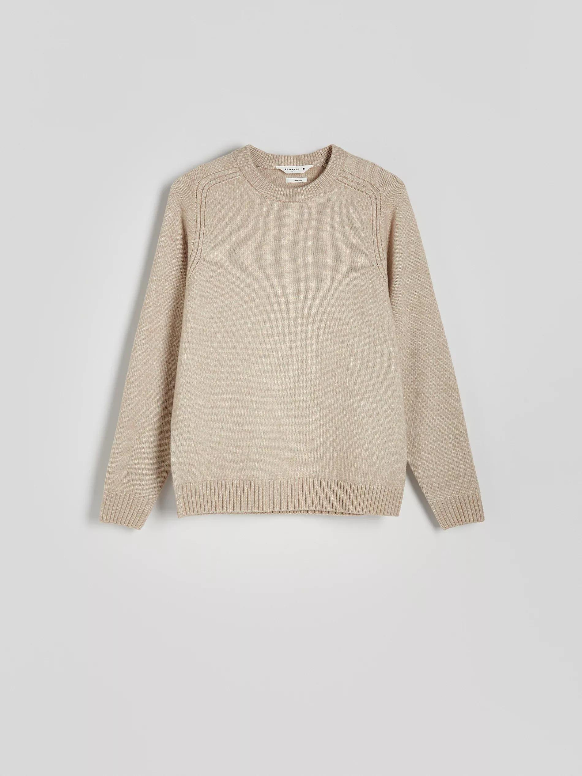 Beige Round Neck Blend Sweater, Beige, large image number 0
