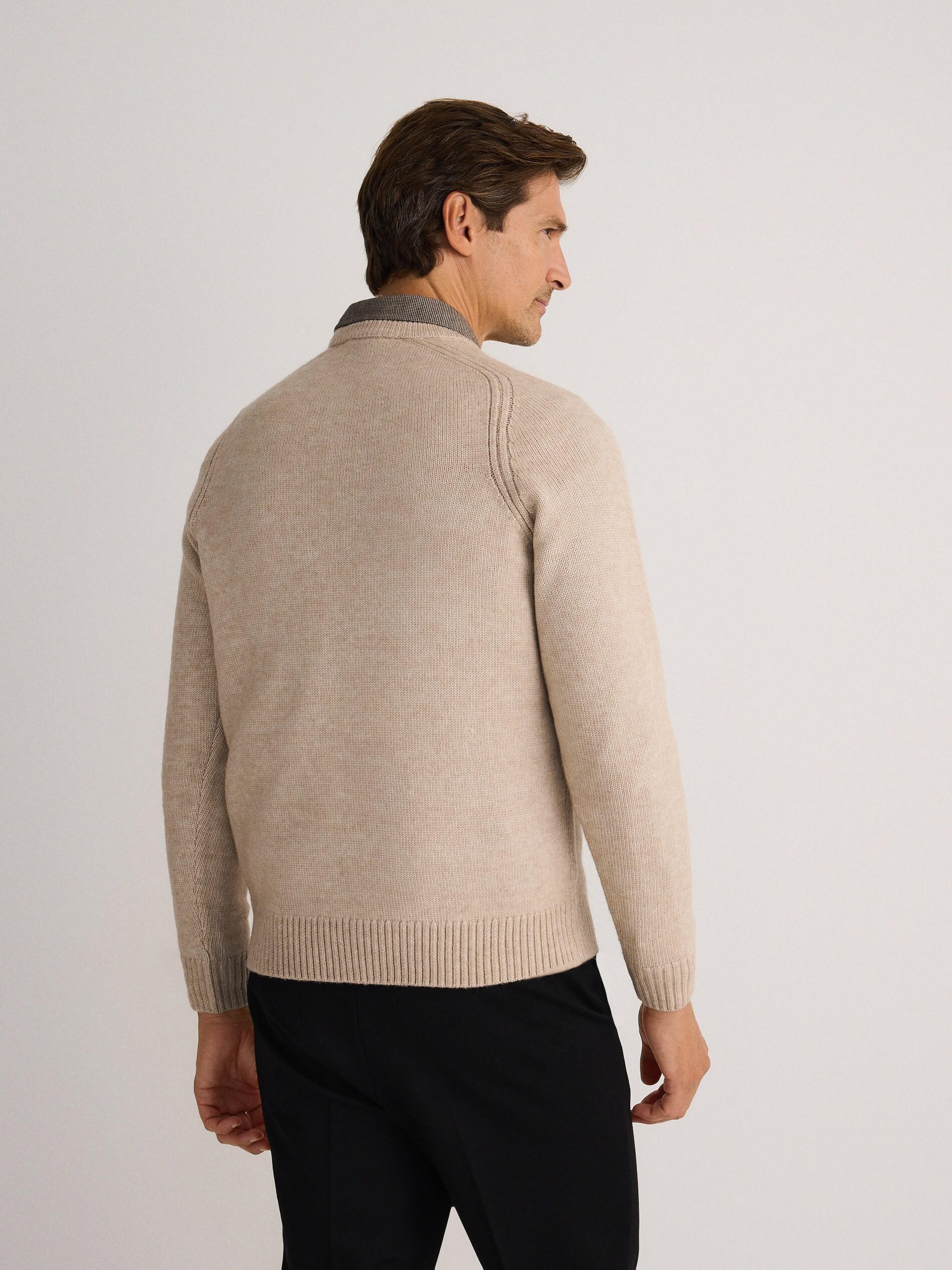 Beige Round Neck Blend Sweater, Beige, large image number 3
