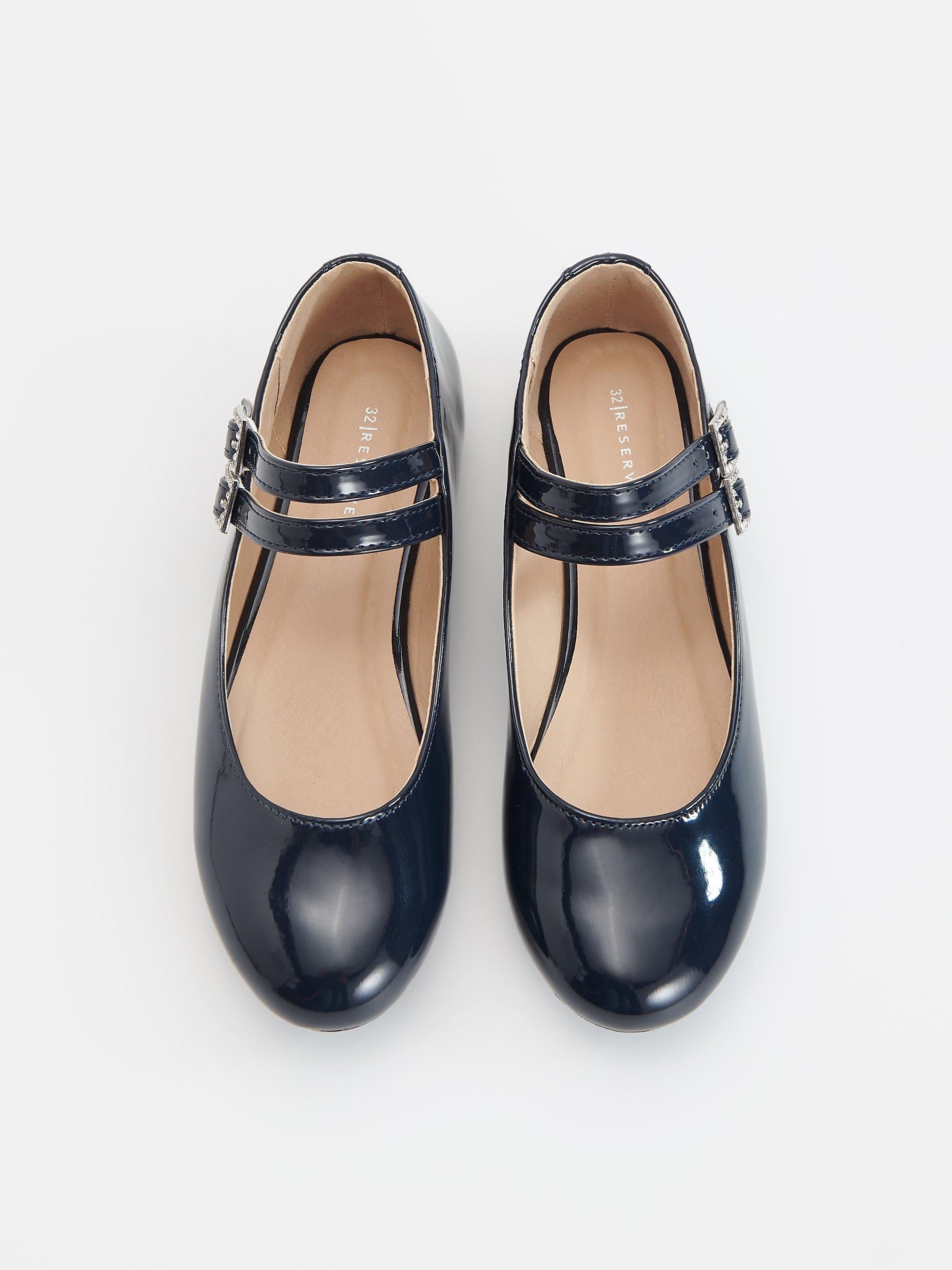 Navy High Shine Ballerinas, Kids Girls, , large image number 1