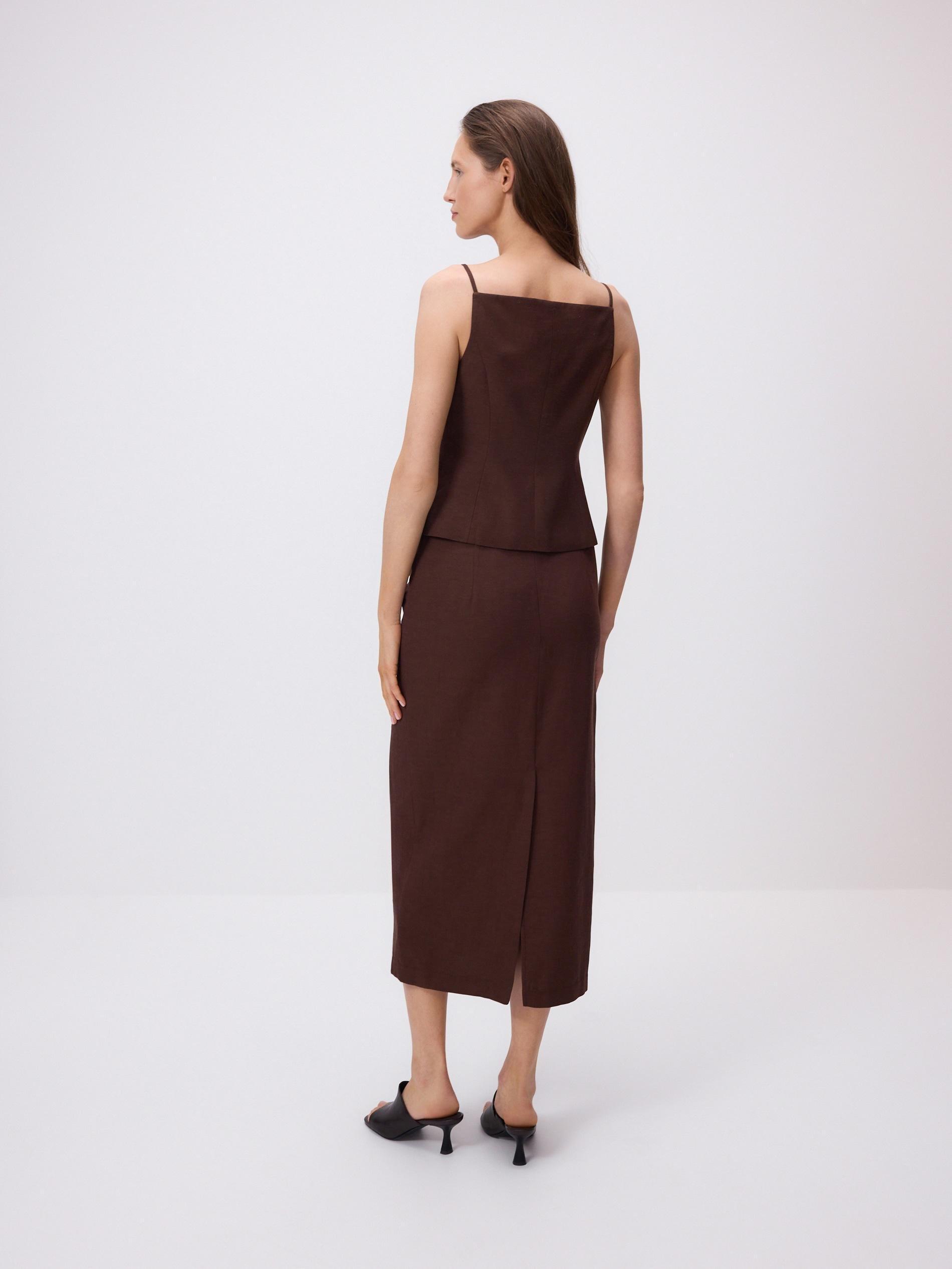Brown Viscose Blend Midi Skirt, Brown, large image number 4
