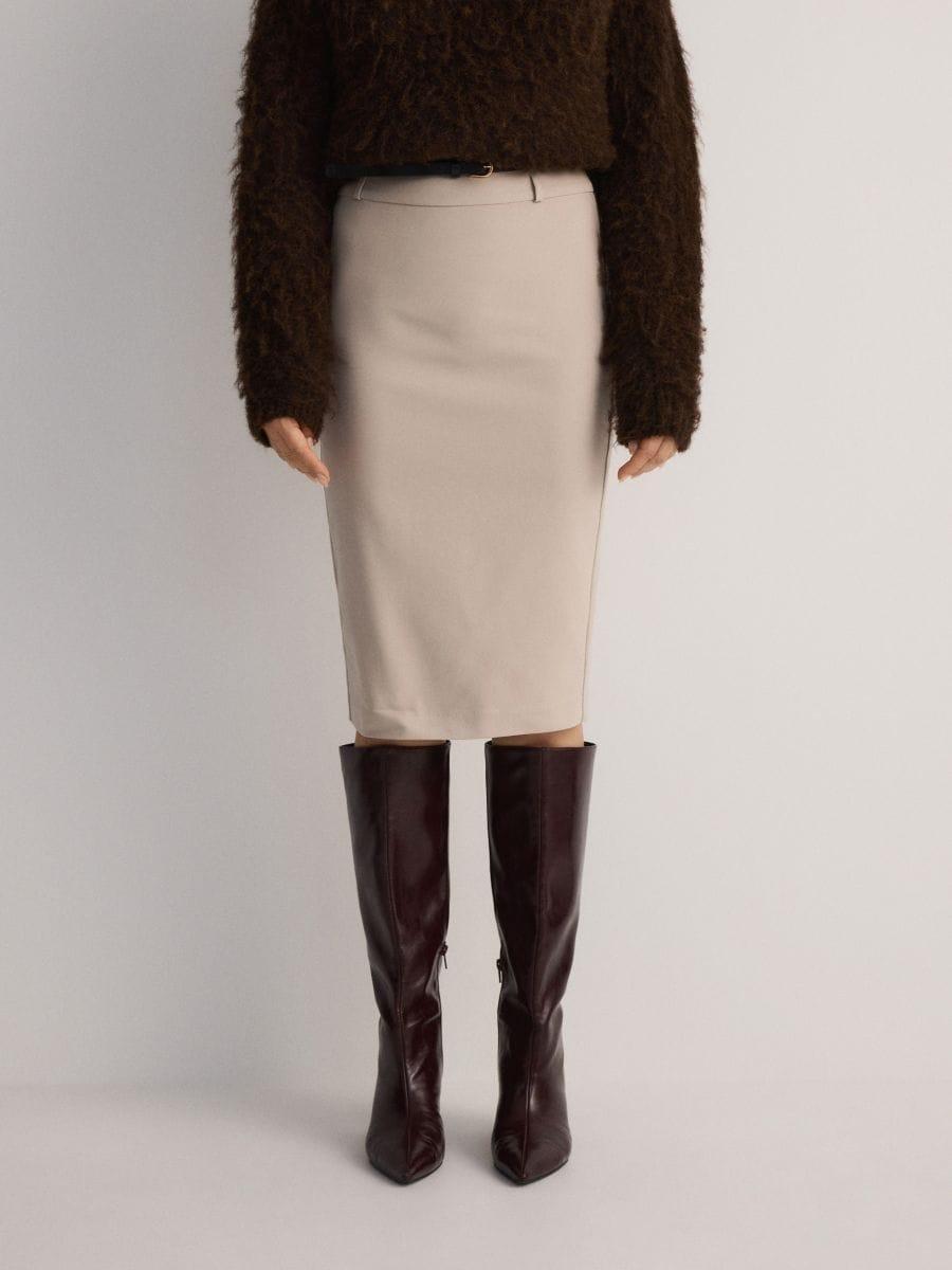 Beige Pencil Skirt With Belt, , large image number 1