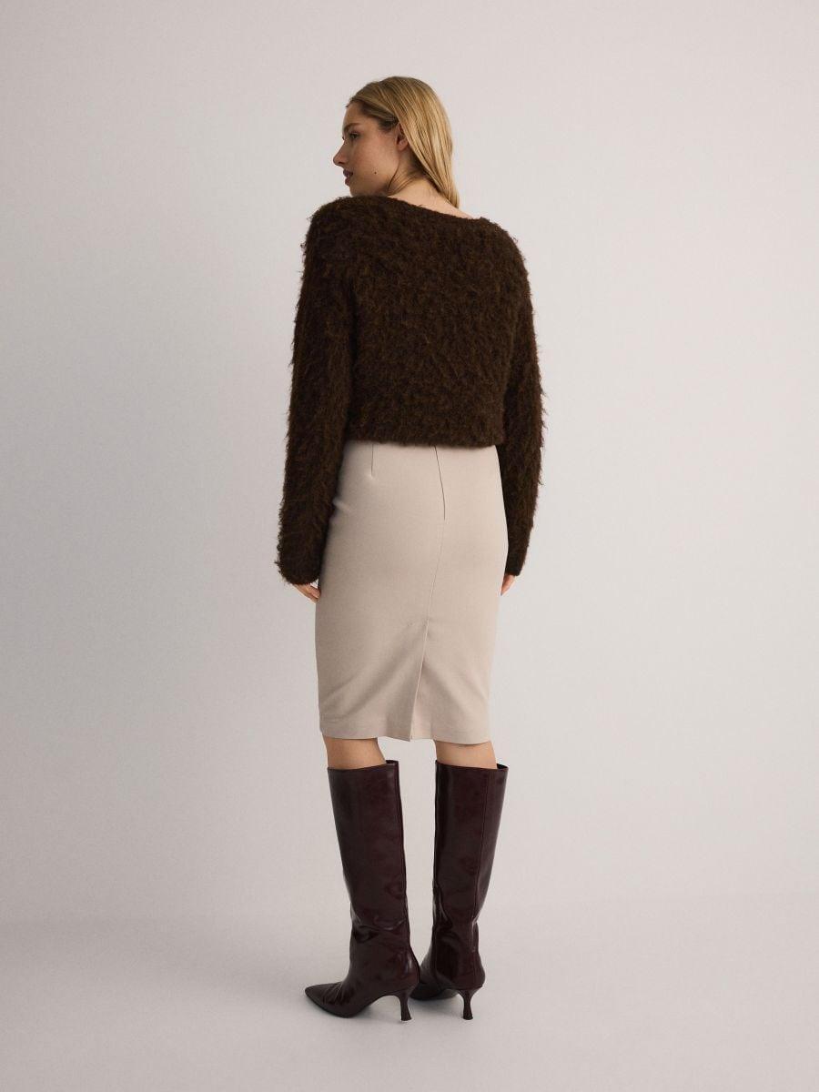 Beige Pencil Skirt With Belt, , large image number 5