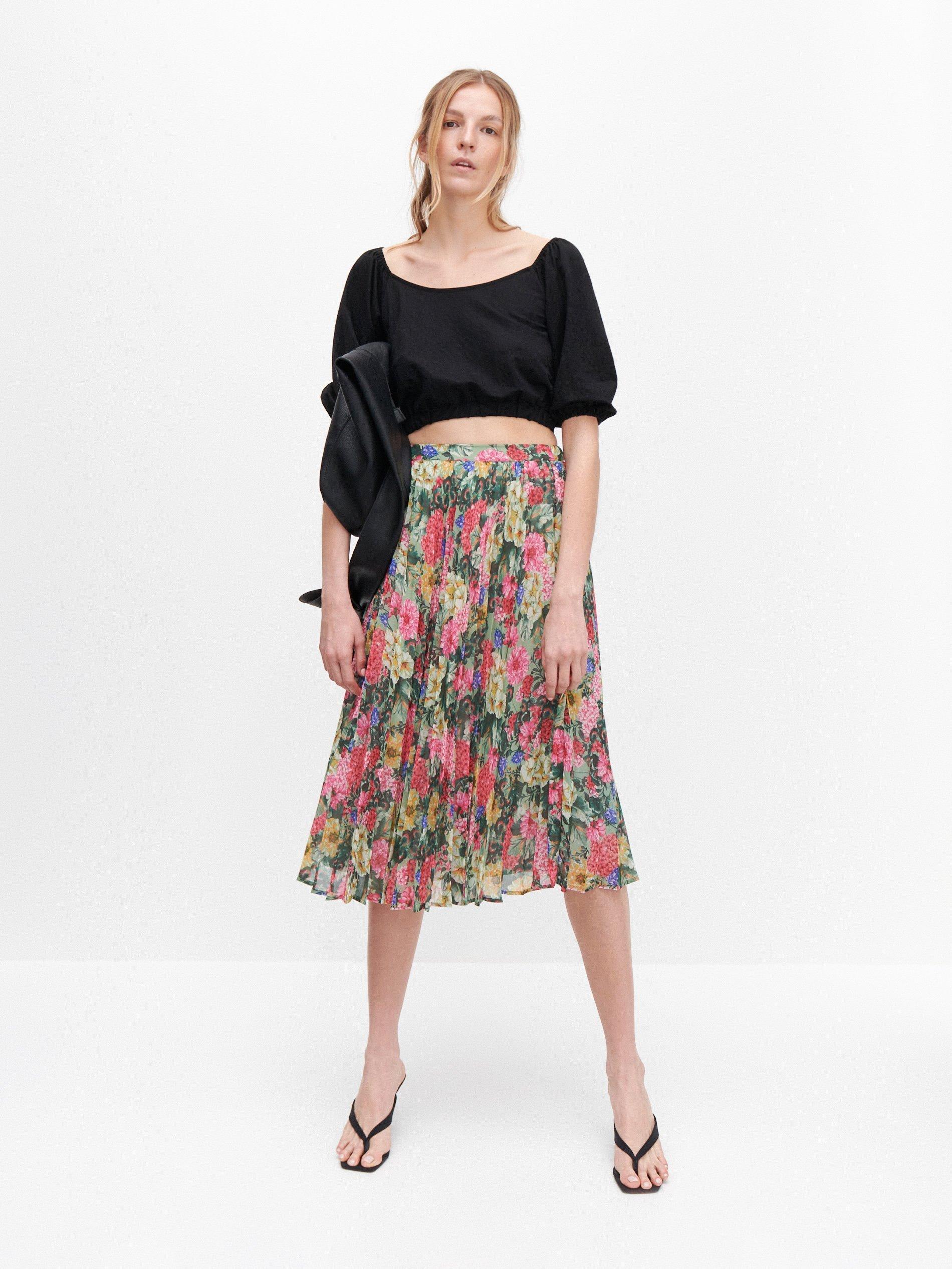 Multicolour Pleated Skirt In Flowers, , large image number 0