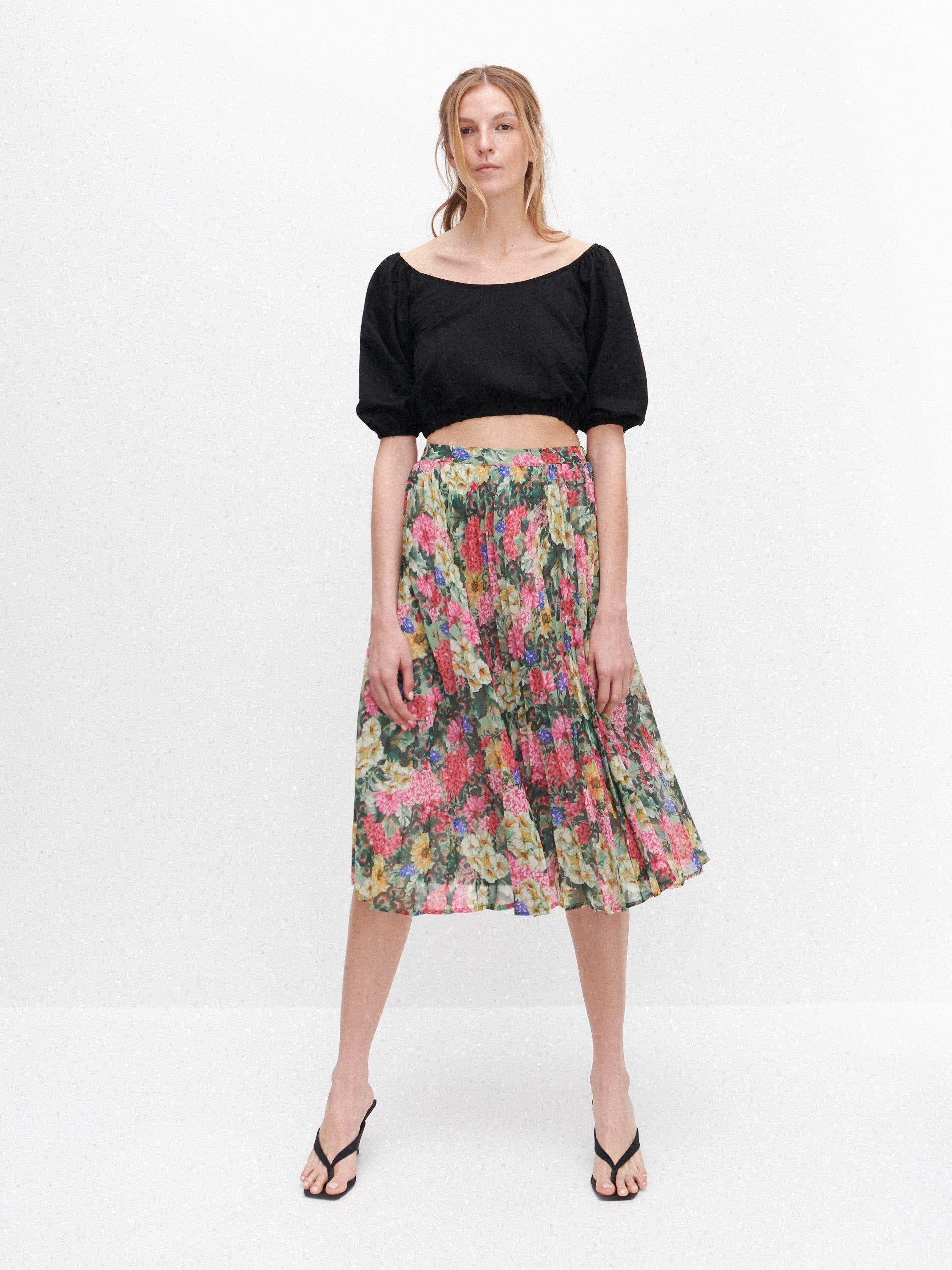 Multicolour Pleated Skirt In Flowers, , large image number 1
