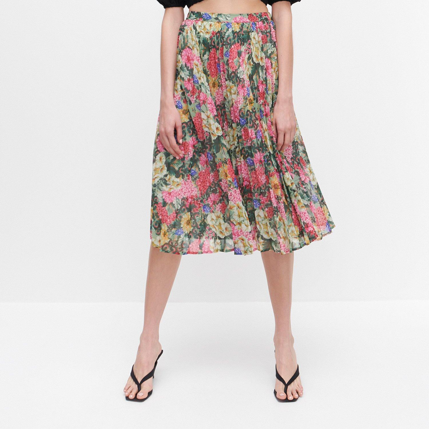 Multicolour Pleated Skirt In Flowers, , large image number 2