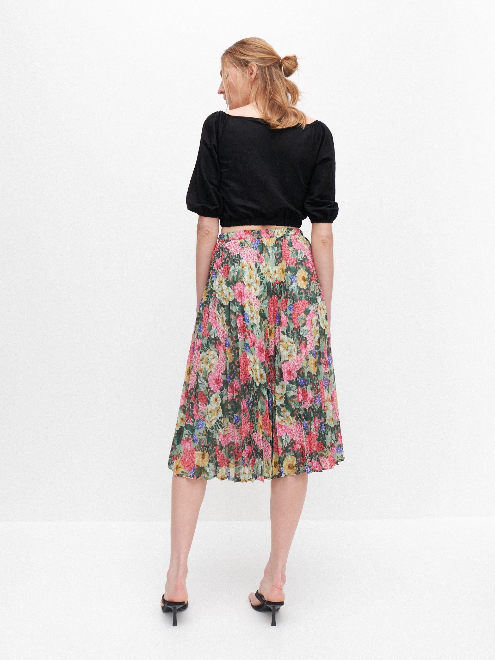 Multicolour Pleated Skirt In Flowers, , large image number 3