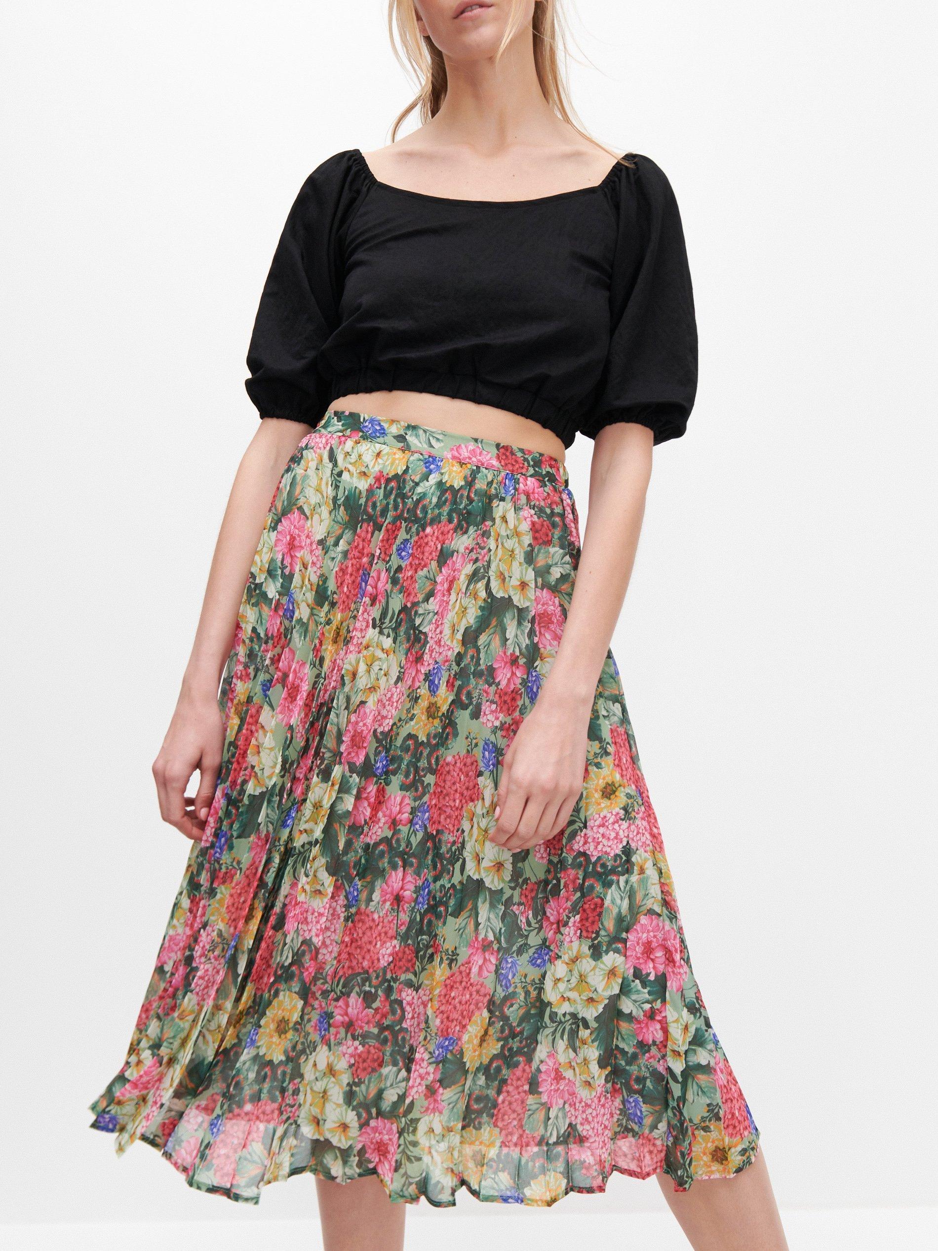 Multicolour Pleated Skirt In Flowers, , large image number 4