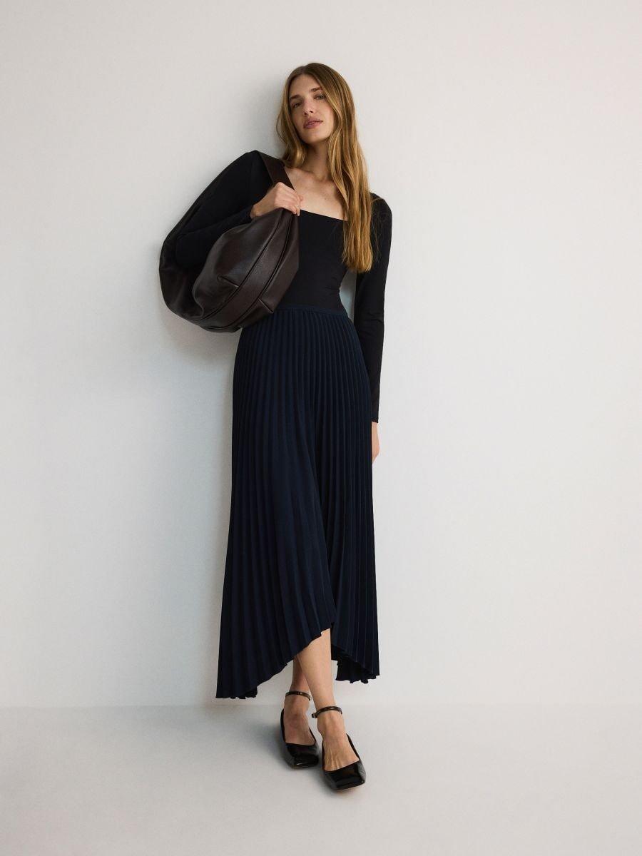 Navy Pleated Skirt, , large image number 0