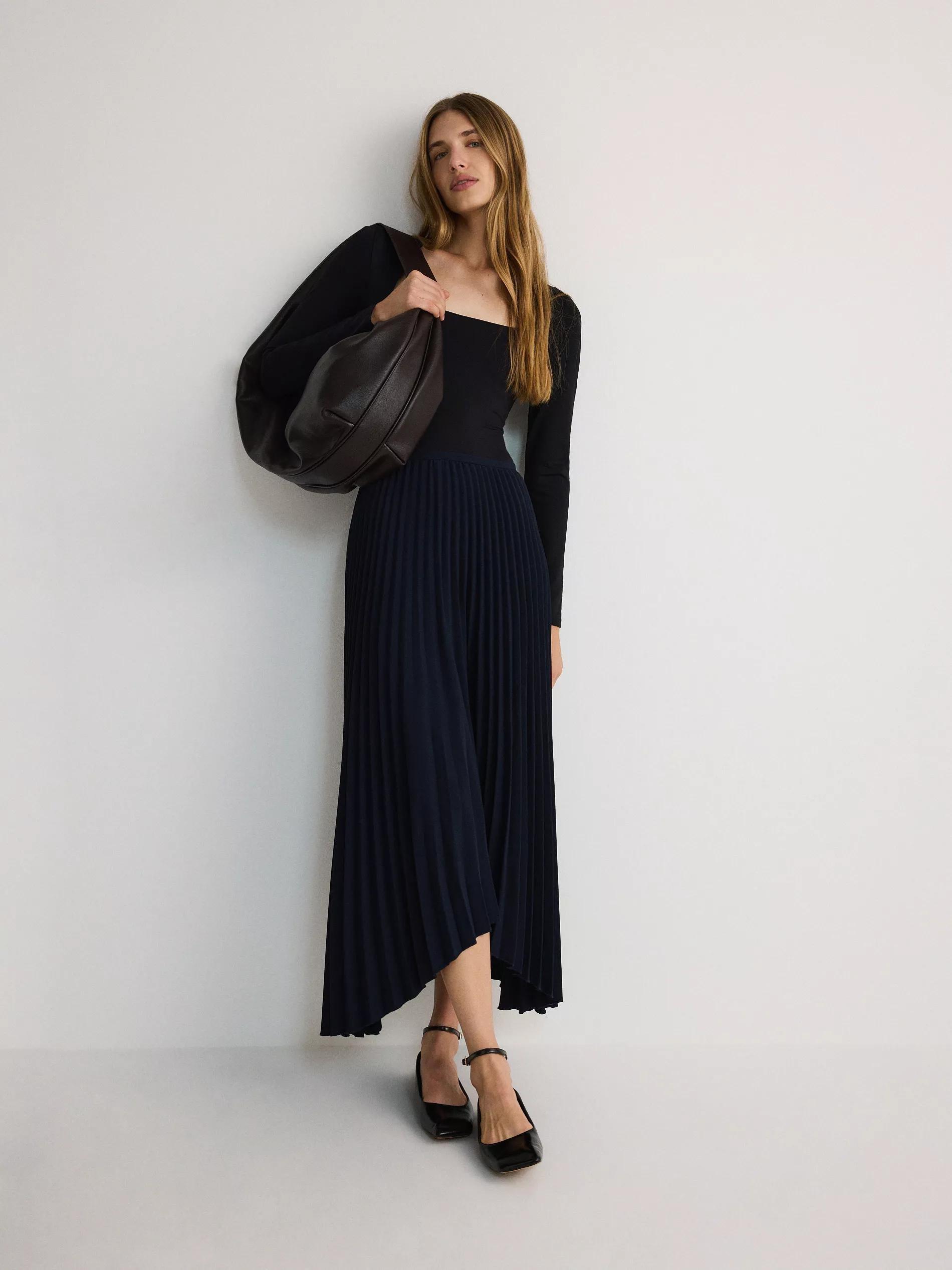 Navy Pleated Skirt, , large image number 5