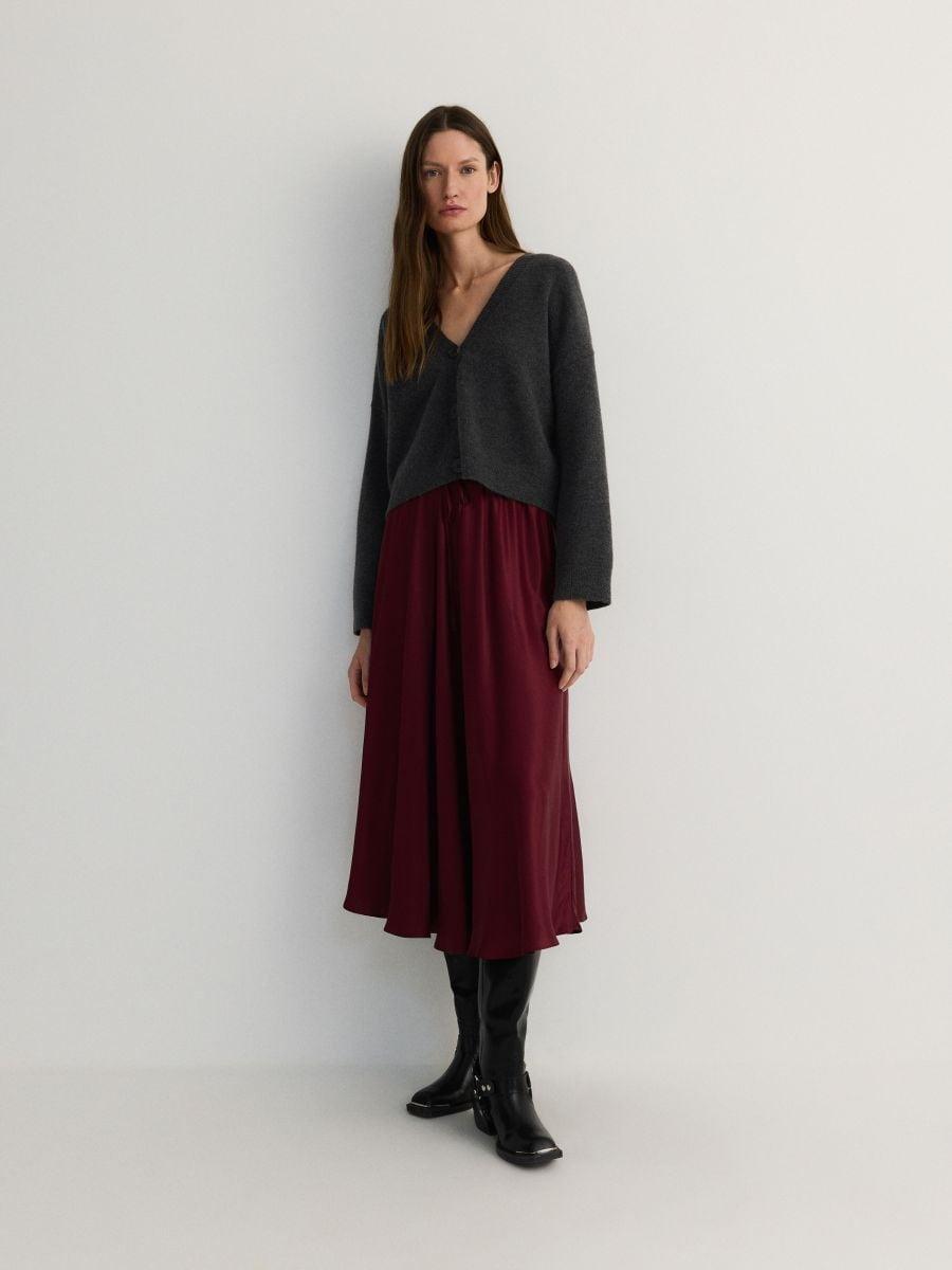 Burgundy Satin Midi Skirt, , large image number 0