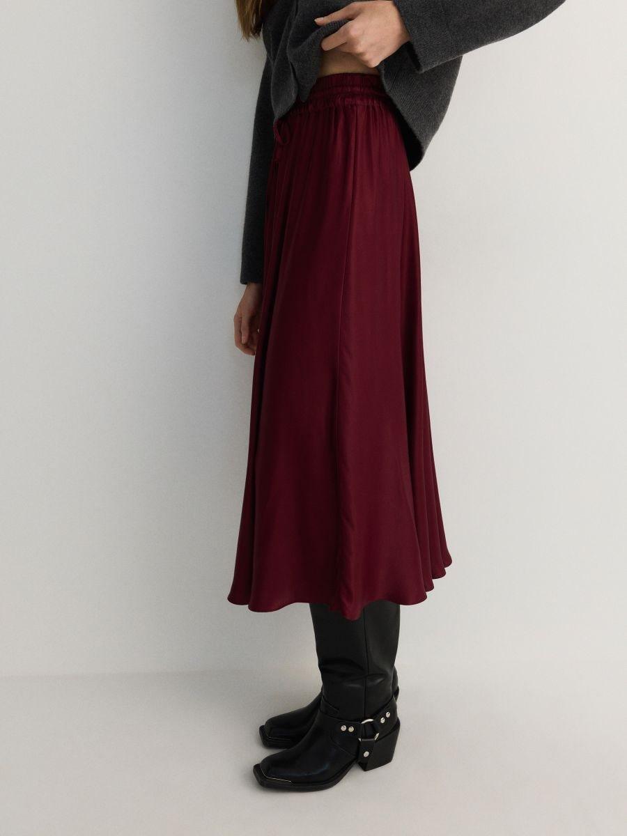 Burgundy Satin Midi Skirt, , large image number 1