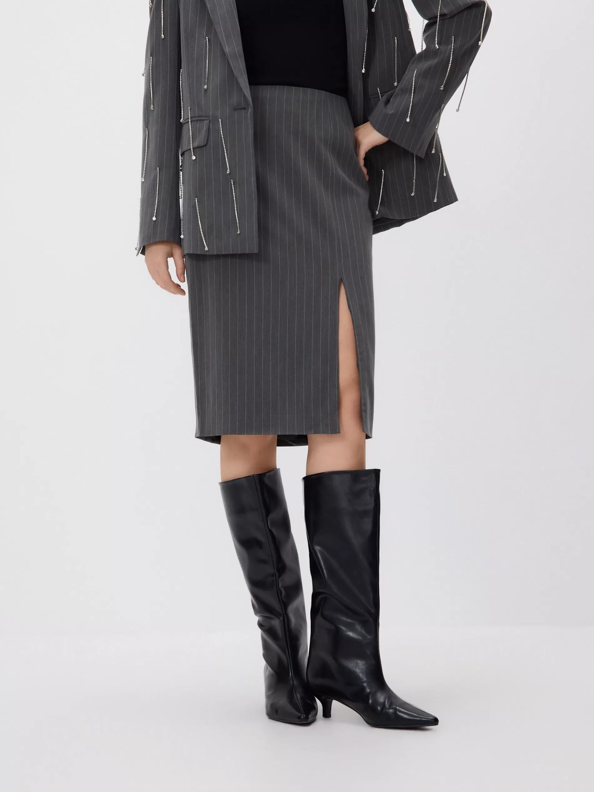 LIGHT GREY Skirt with slit, Light grey, large image number 1