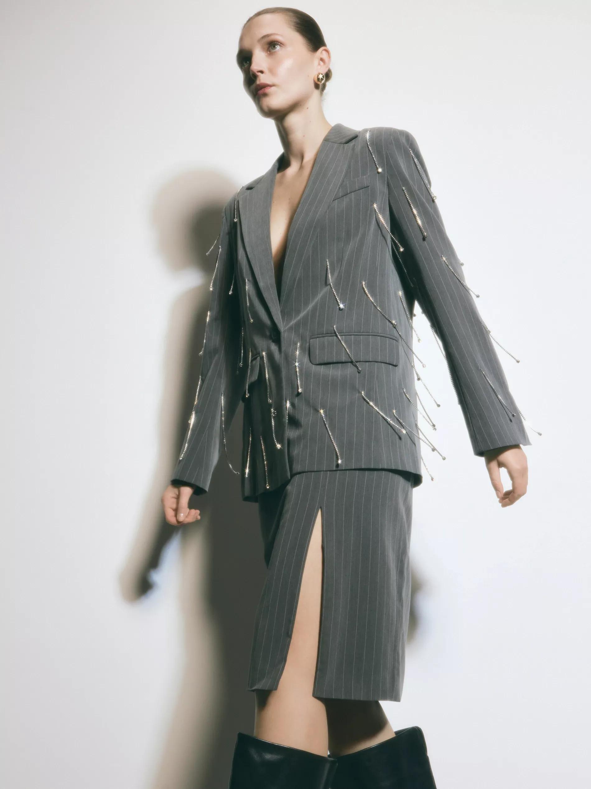 LIGHT GREY Skirt with slit, Light grey, large image number 3