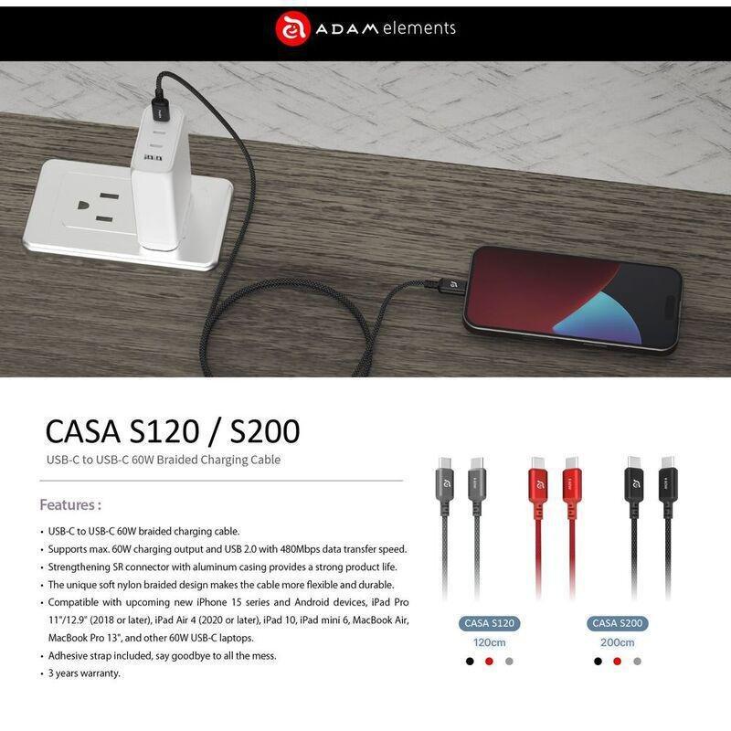 ADAM Elements CASA S200 - USB-C to USB-C 60W Charging Cable 200 cm - Black, , large image number 5