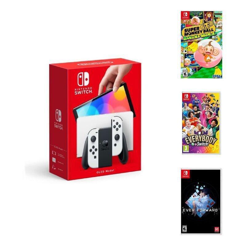 Nintendo Switch OLED White Joy-Con Console + Everybody 1-2 Switch + Super Monkey Ball: Banana Mania + Ever Forward (Bundle), , large